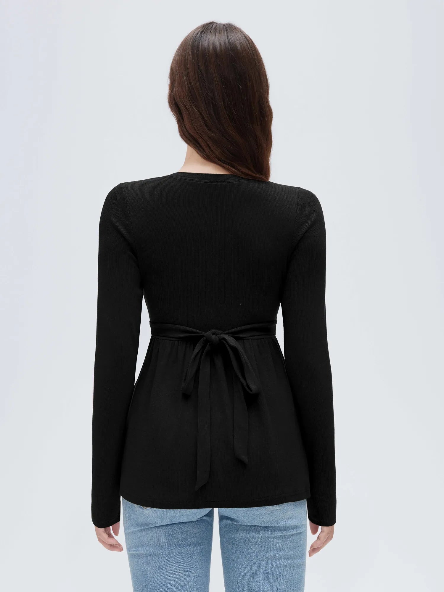 Ribbed Peplum Tunic Shirt - Long Sleeve