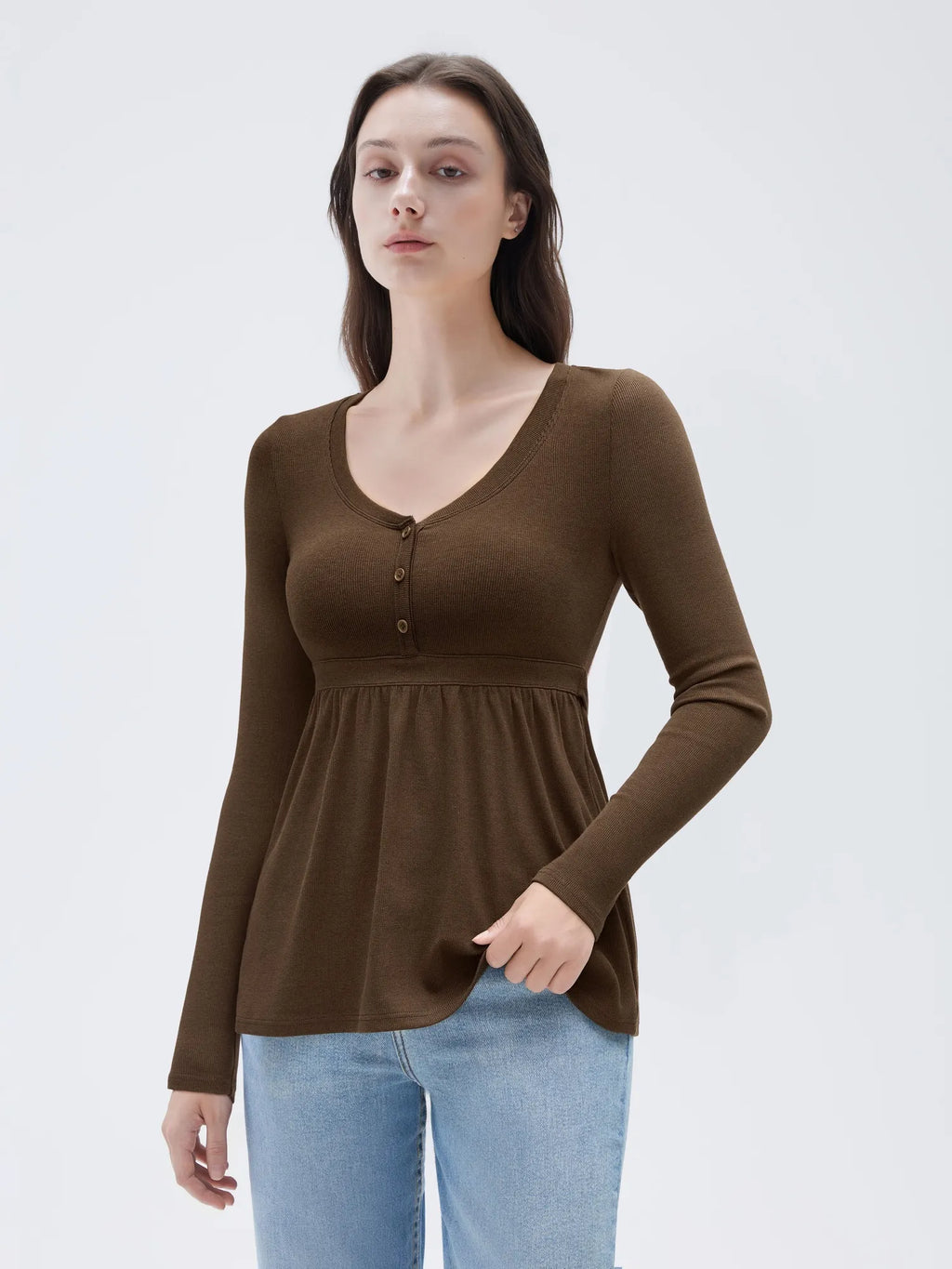Ribbed Peplum Tunic Shirt - Long Sleeve