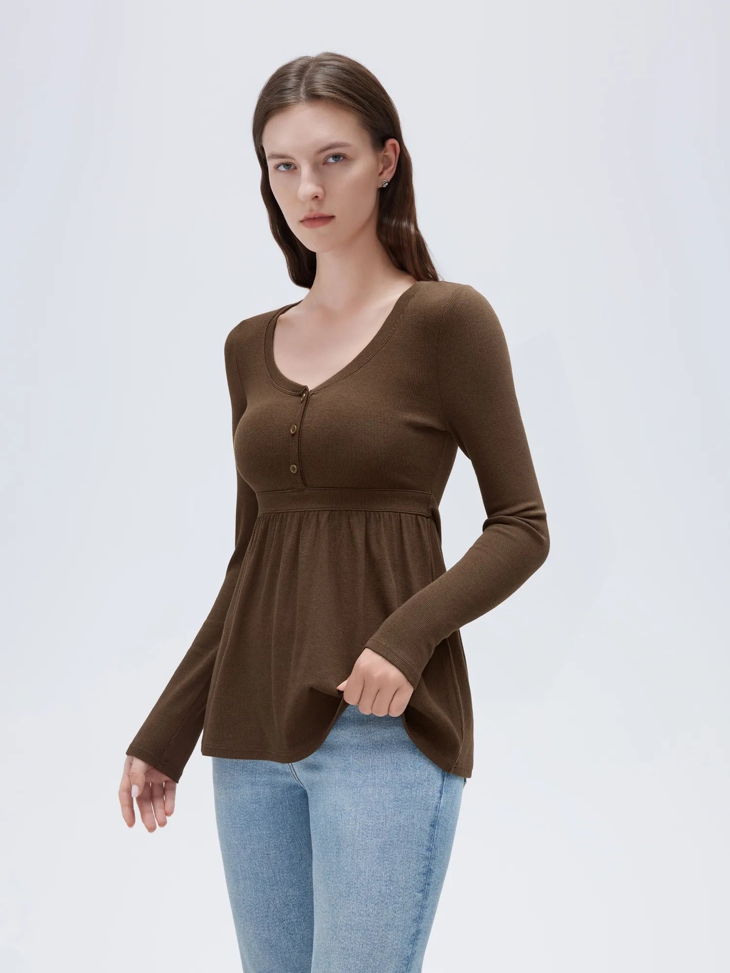 Ribbed Peplum Tunic Shirt - Long Sleeve