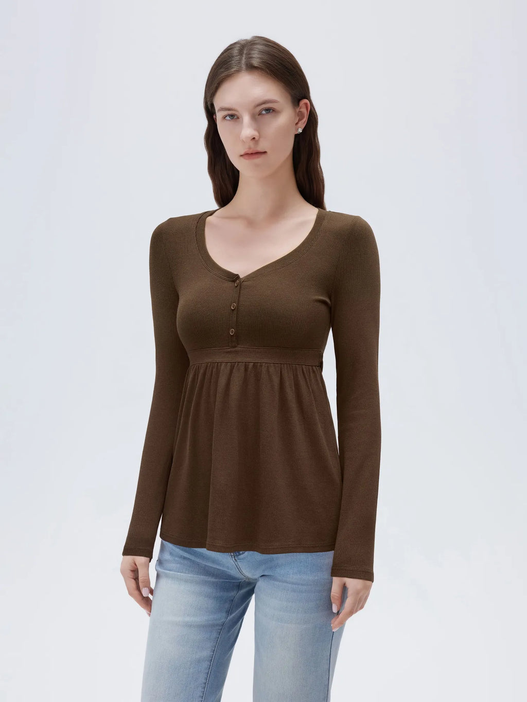 Ribbed Peplum Tunic Shirt - Long Sleeve