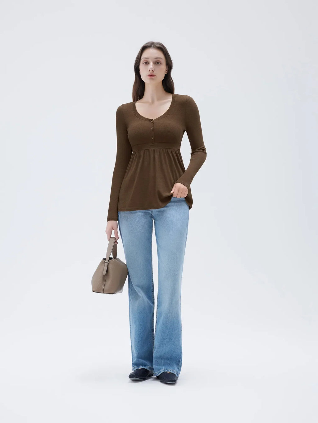 Ribbed Peplum Tunic Shirt - Long Sleeve