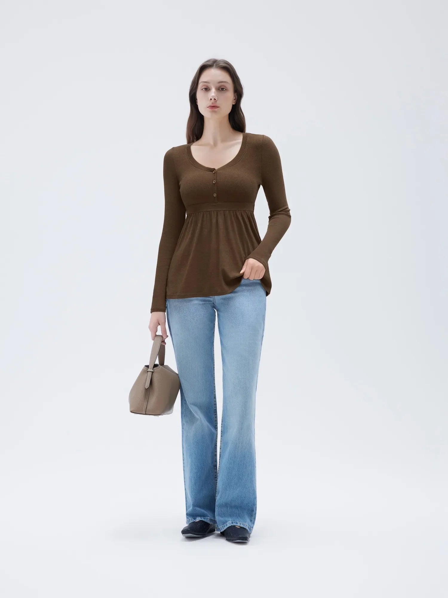 Ribbed Peplum Tunic Shirt - Long Sleeve