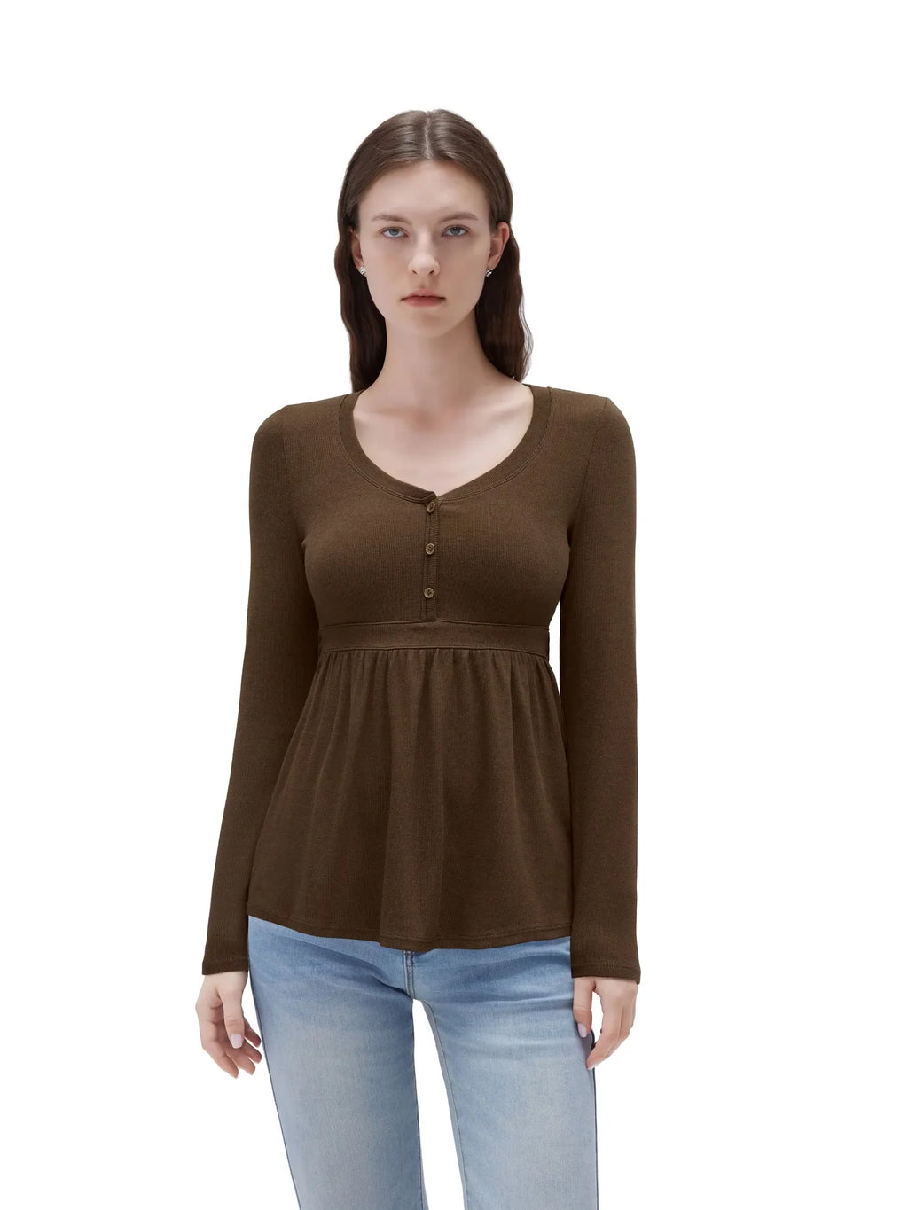 Ribbed Peplum Tunic Shirt - Long Sleeve