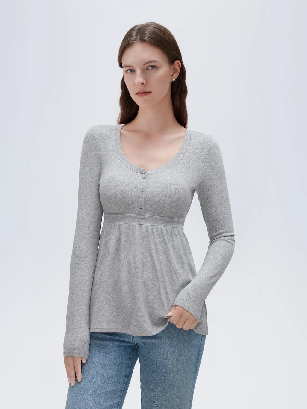 Ribbed Peplum Tunic Shirt - Long Sleeve