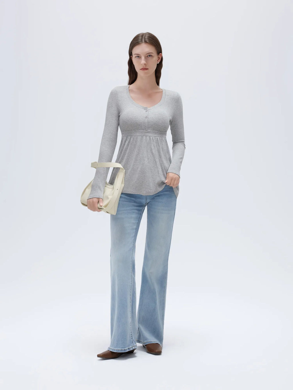Ribbed Peplum Tunic Shirt - Long Sleeve
