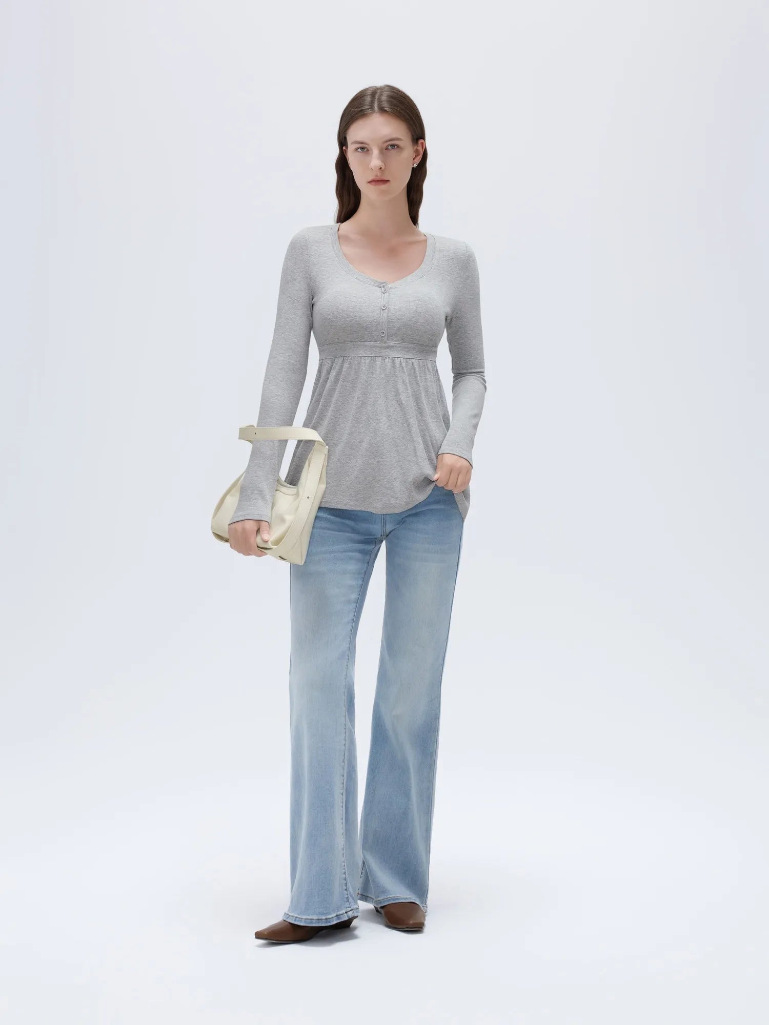Ribbed Peplum Tunic Shirt - Long Sleeve