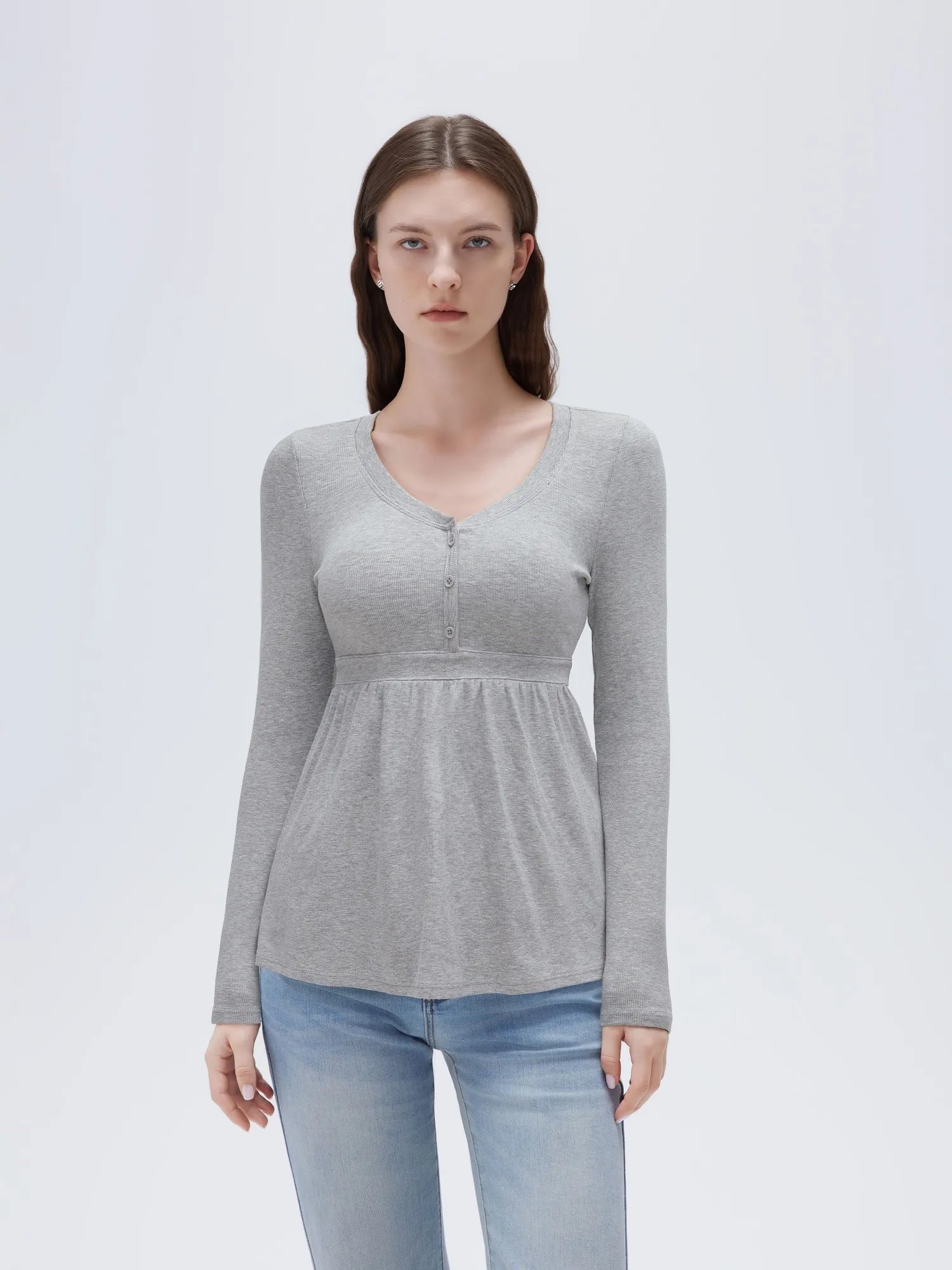 Ribbed Peplum Tunic Shirt - Long Sleeve