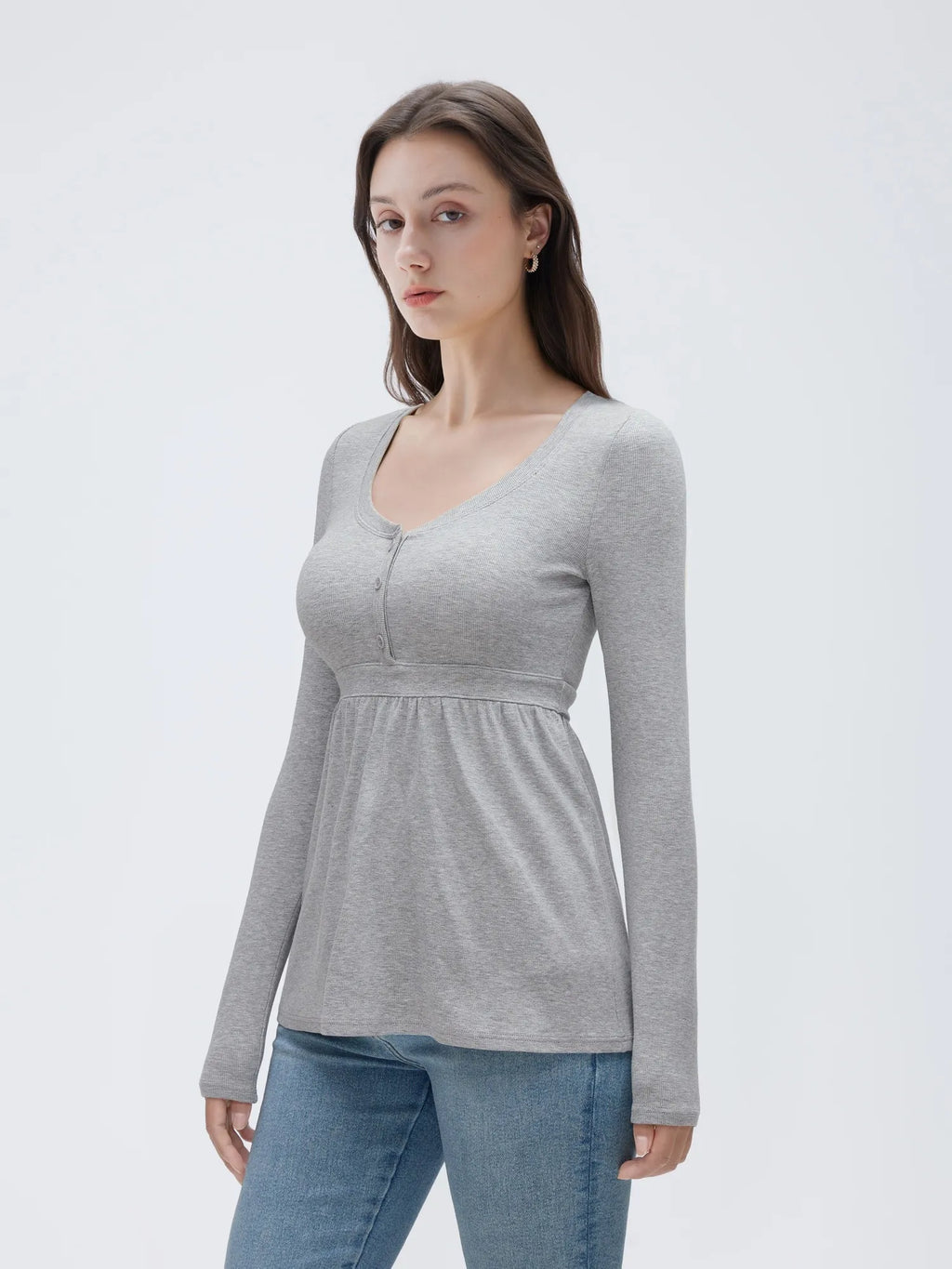 Ribbed Peplum Tunic Shirt - Long Sleeve