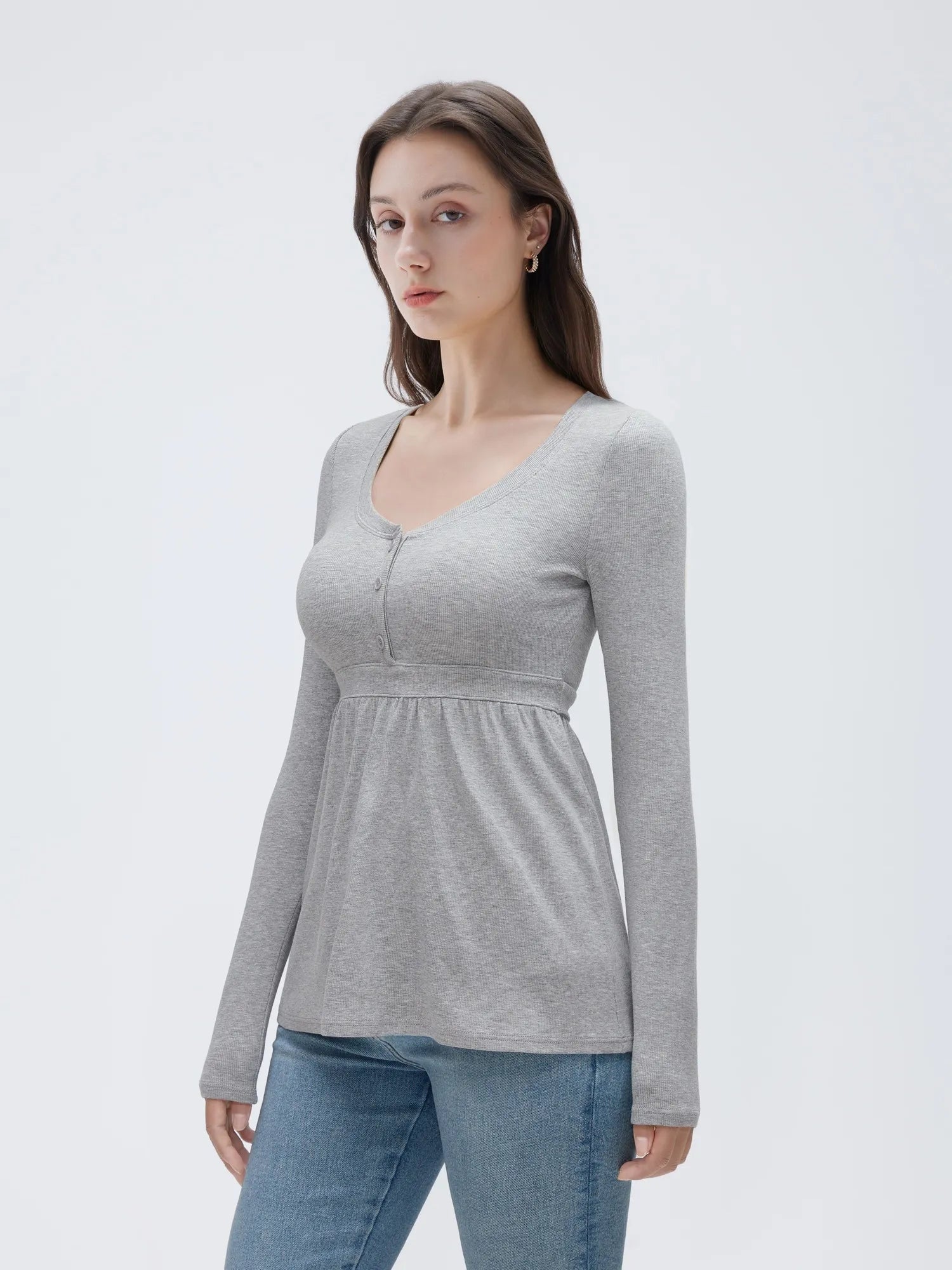 Ribbed Peplum Tunic Shirt - Long Sleeve