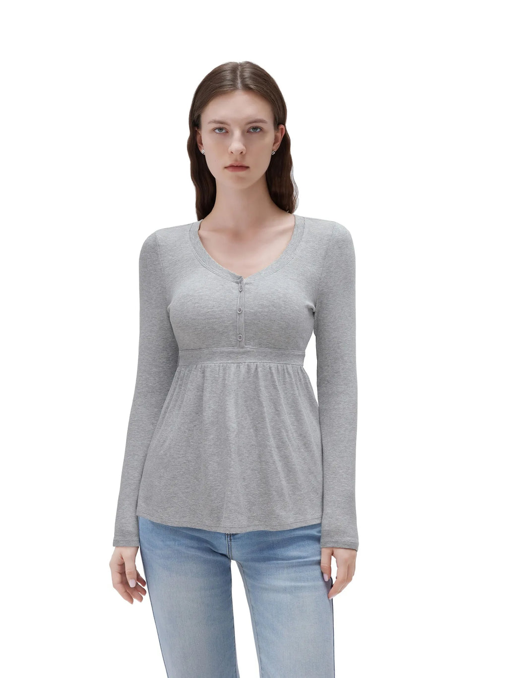 Ribbed Peplum Tunic Shirt - Long Sleeve
