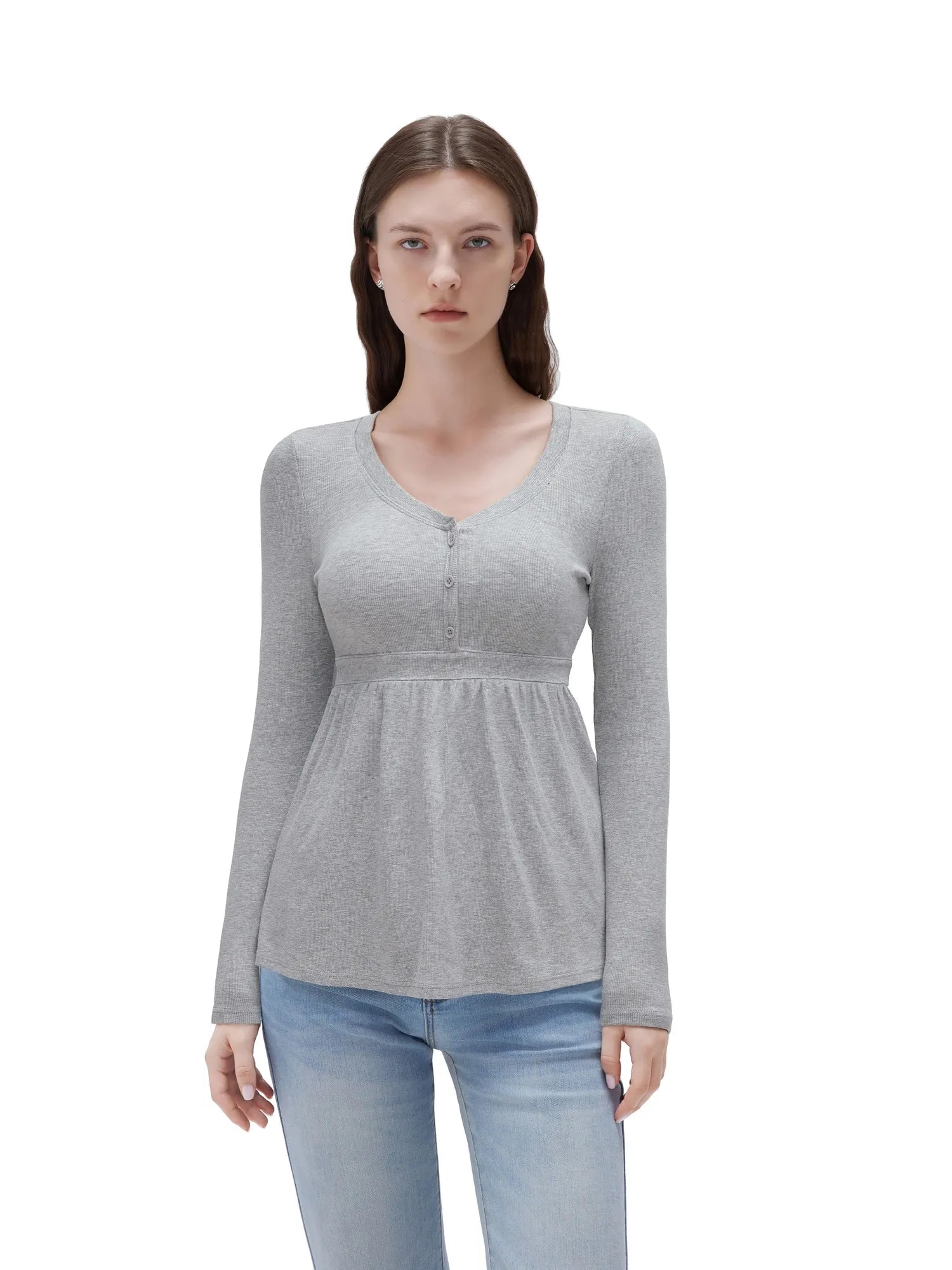 Ribbed Peplum Tunic Shirt - Long Sleeve
