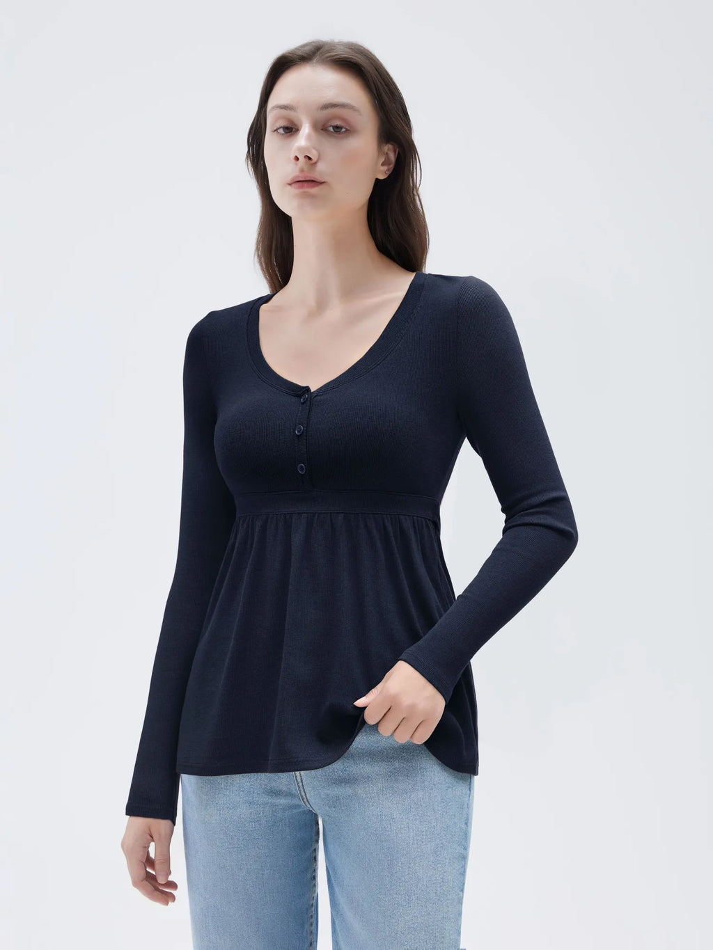 Ribbed Peplum Tunic Shirt - Long Sleeve
