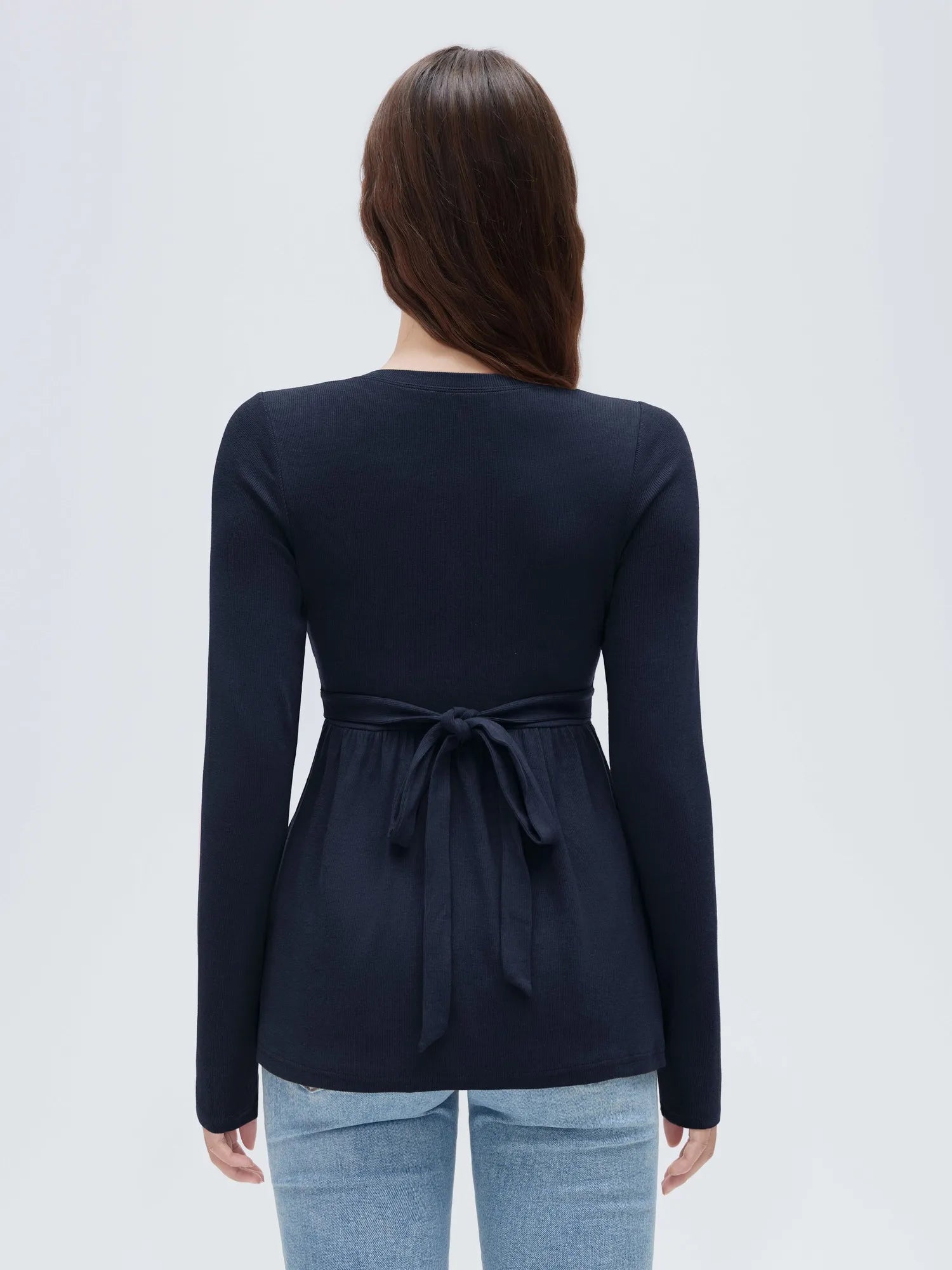 Ribbed Peplum Tunic Shirt - Long Sleeve