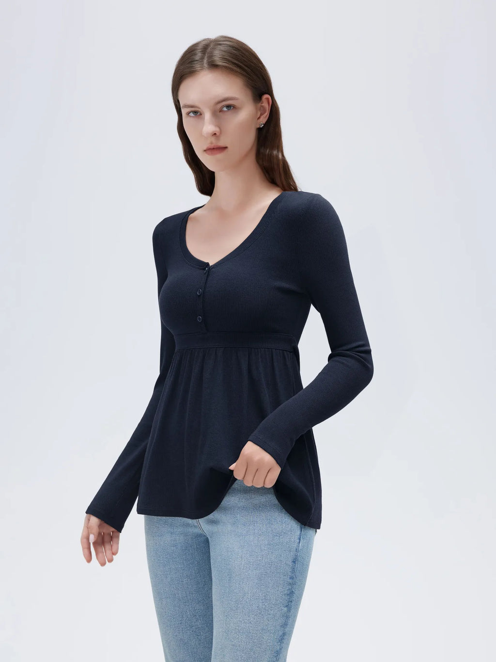 Ribbed Peplum Tunic Shirt - Long Sleeve