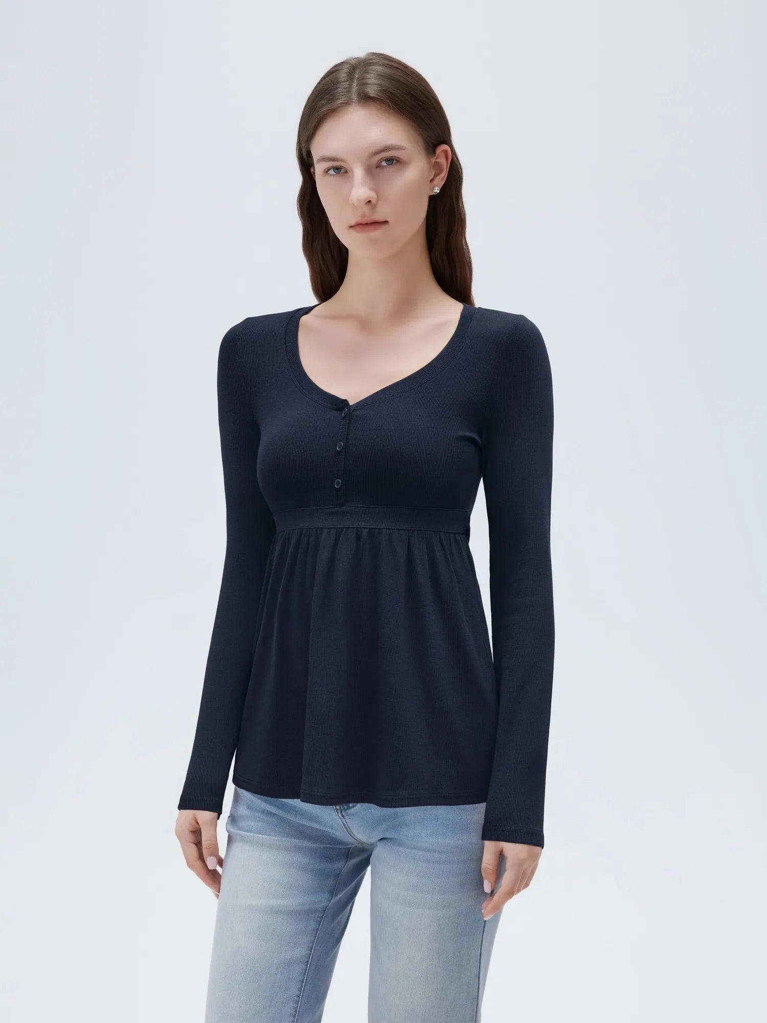Ribbed Peplum Tunic Shirt - Long Sleeve