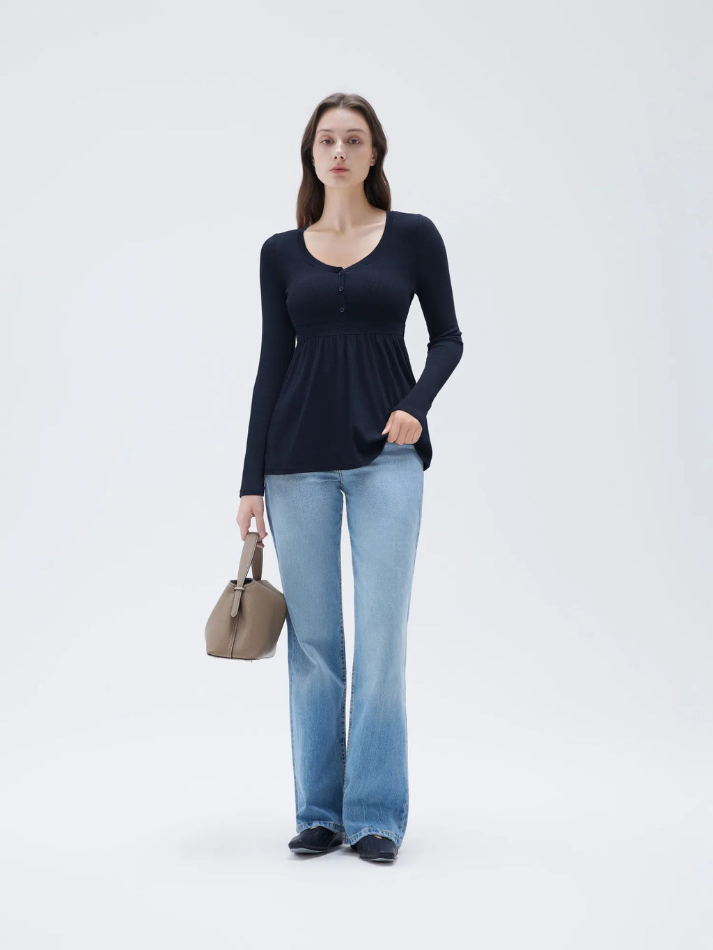 Ribbed Peplum Tunic Shirt - Long Sleeve