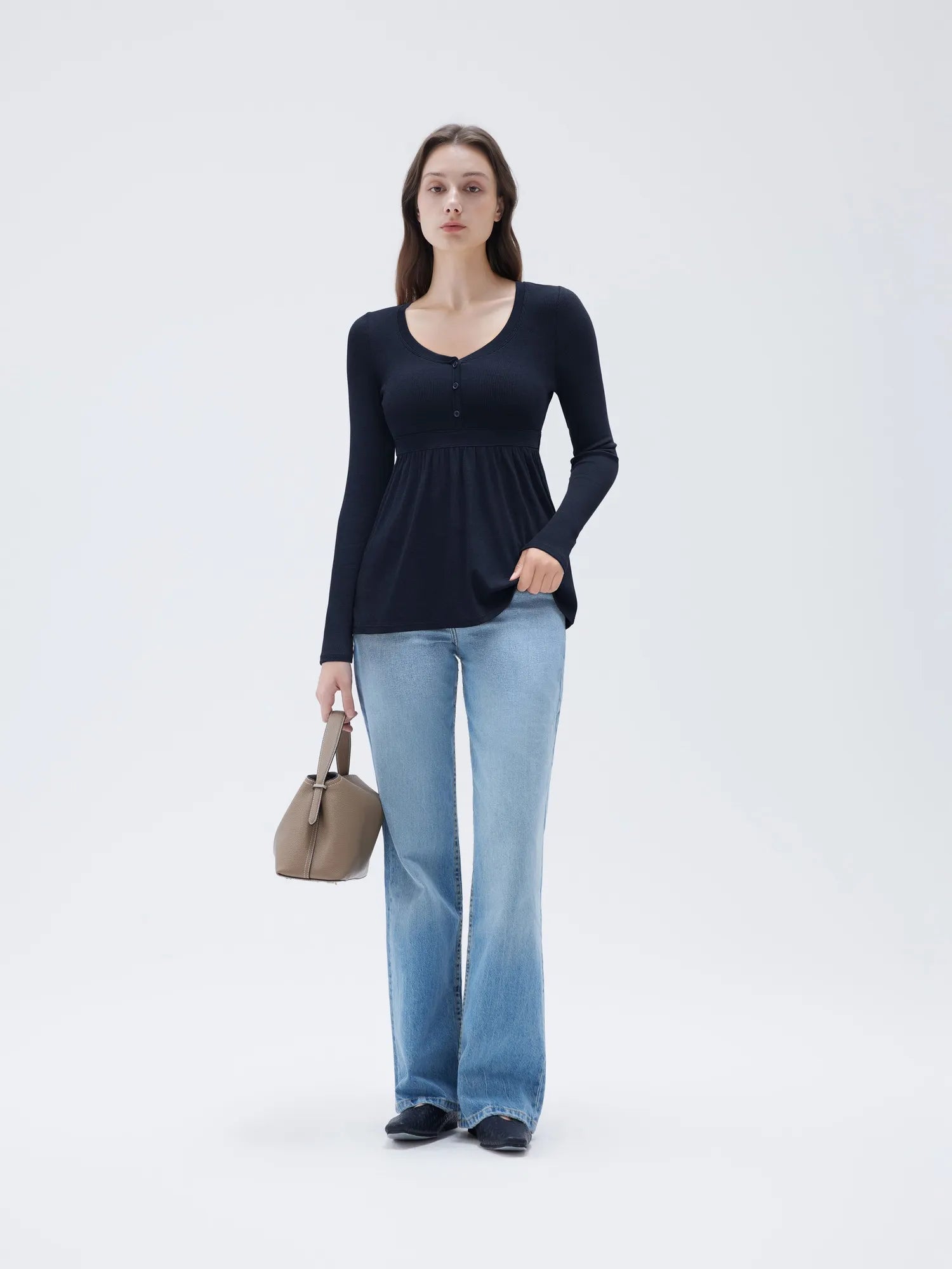 Ribbed Peplum Tunic Shirt - Long Sleeve