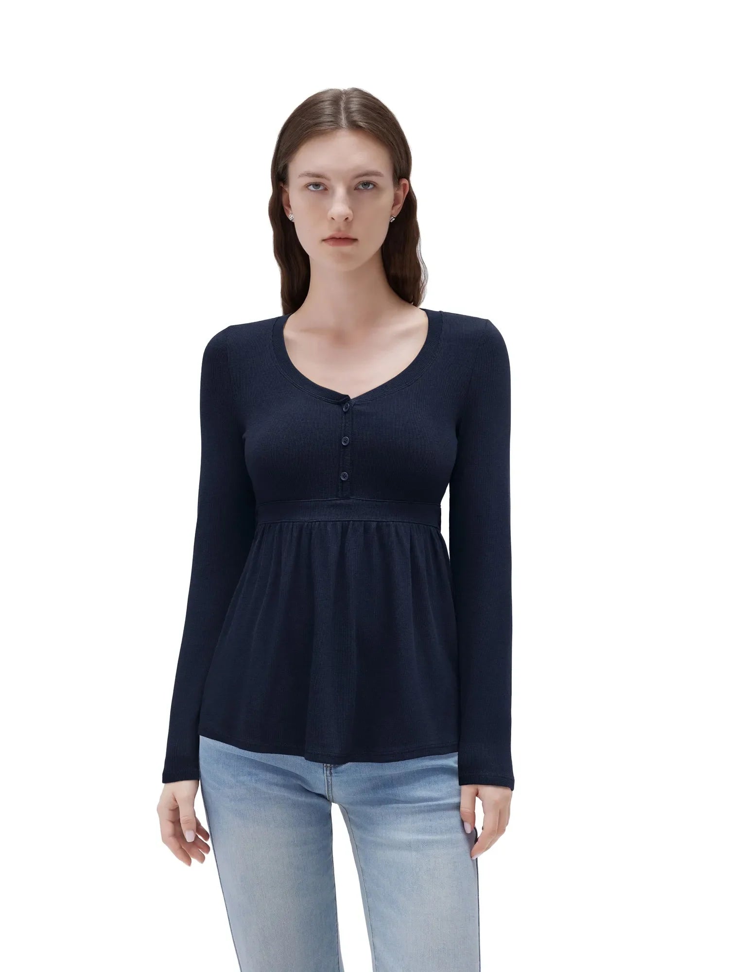 Ribbed Peplum Tunic Shirt - Long Sleeve
