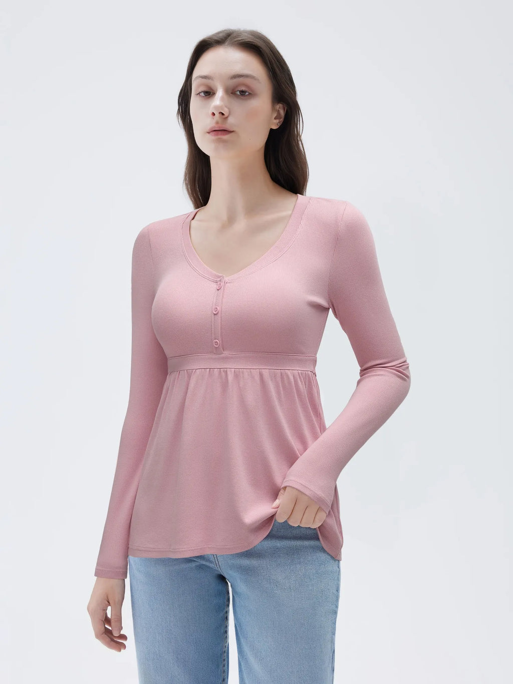 Ribbed Peplum Tunic Shirt - Long Sleeve
