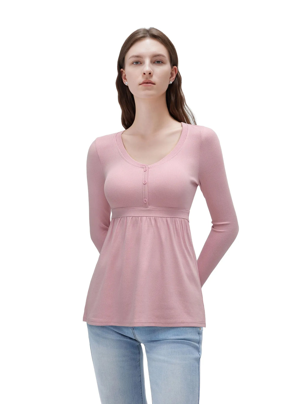 Ribbed Peplum Tunic Shirt - Long Sleeve