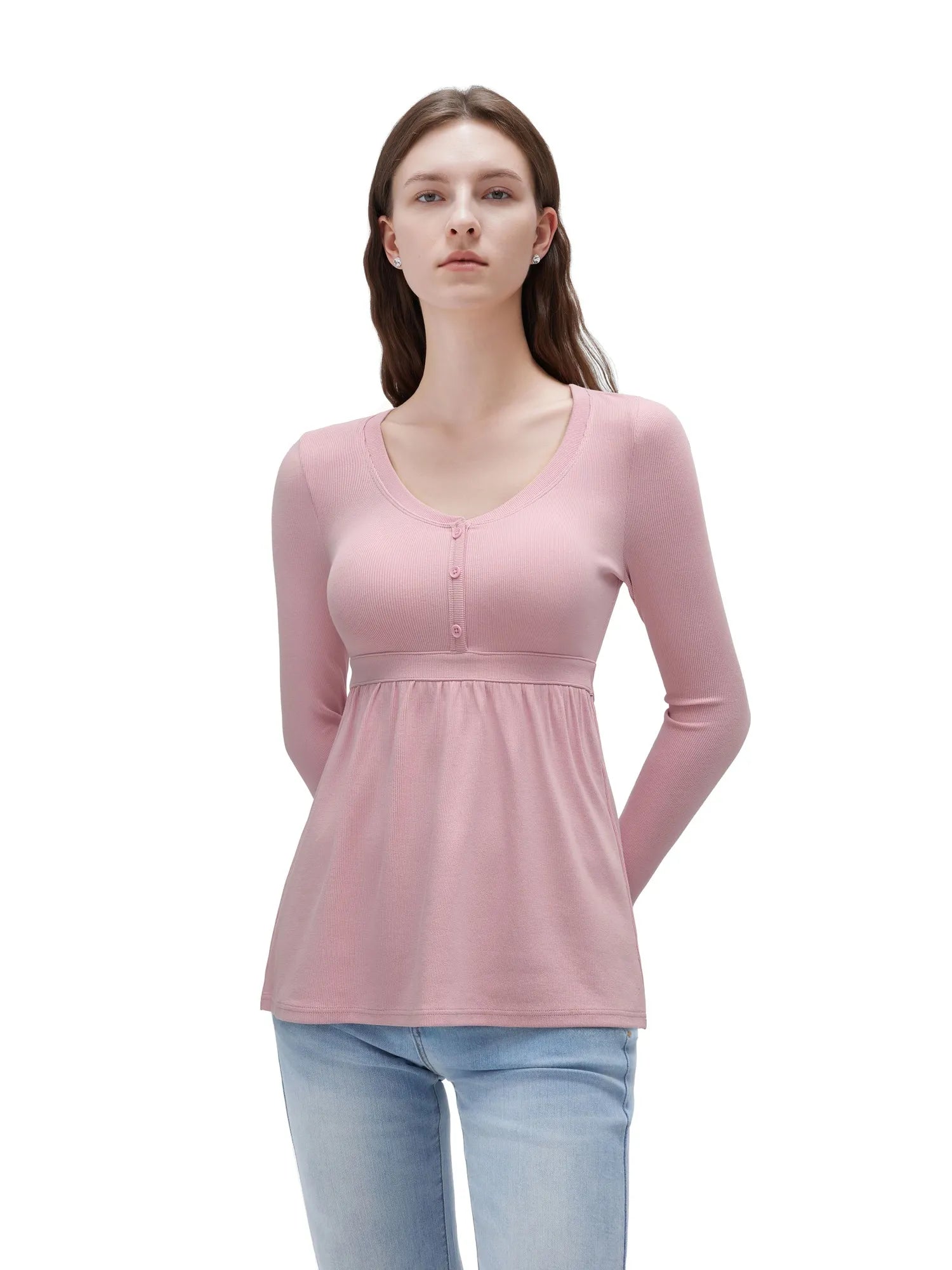 Ribbed Peplum Tunic Shirt - Long Sleeve