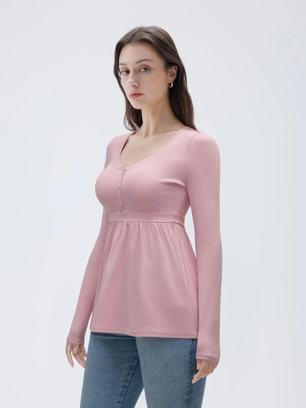 Ribbed Peplum Tunic Shirt - Long Sleeve