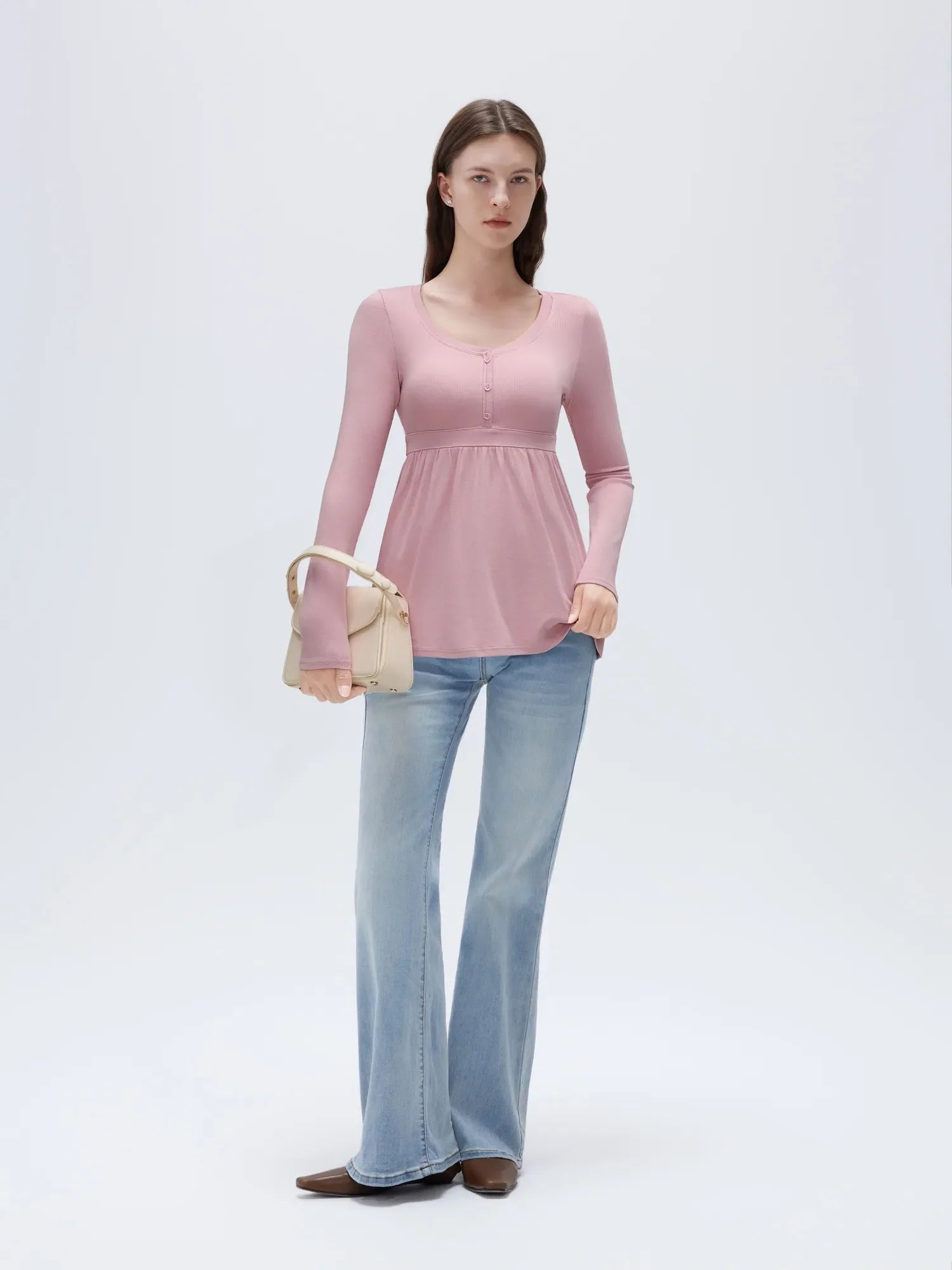 Ribbed Peplum Tunic Shirt - Long Sleeve
