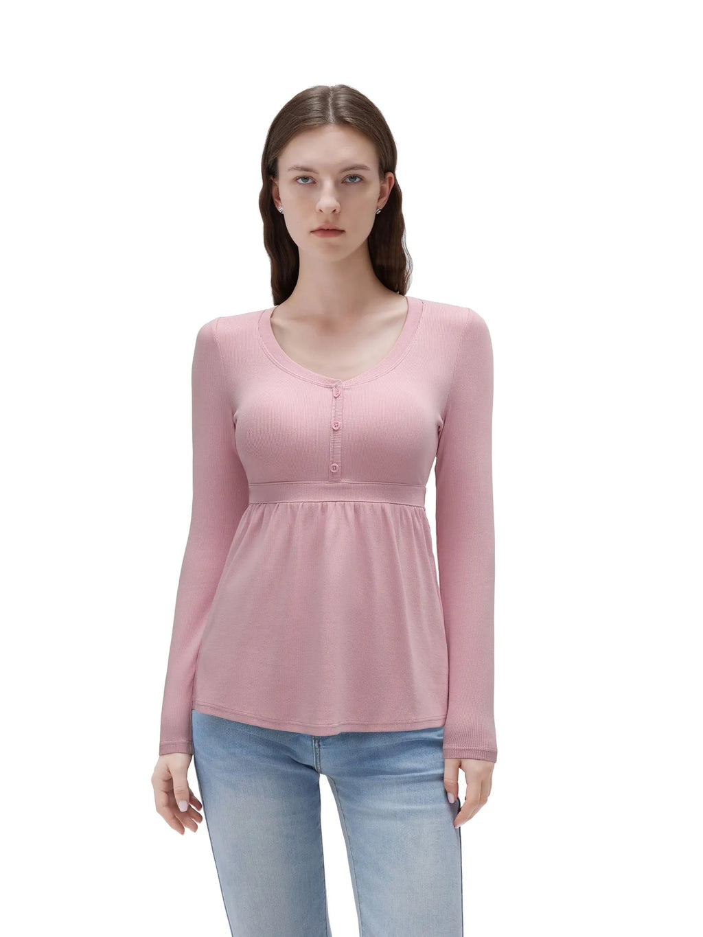 Ribbed Peplum Tunic Shirt - Long Sleeve