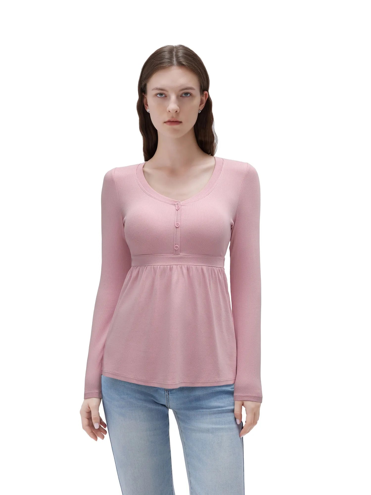 Ribbed Peplum Tunic Shirt - Long Sleeve