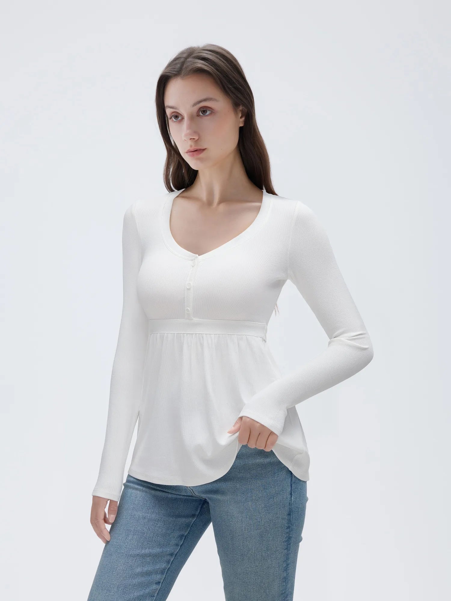 Ribbed Peplum Tunic Shirt - Long Sleeve