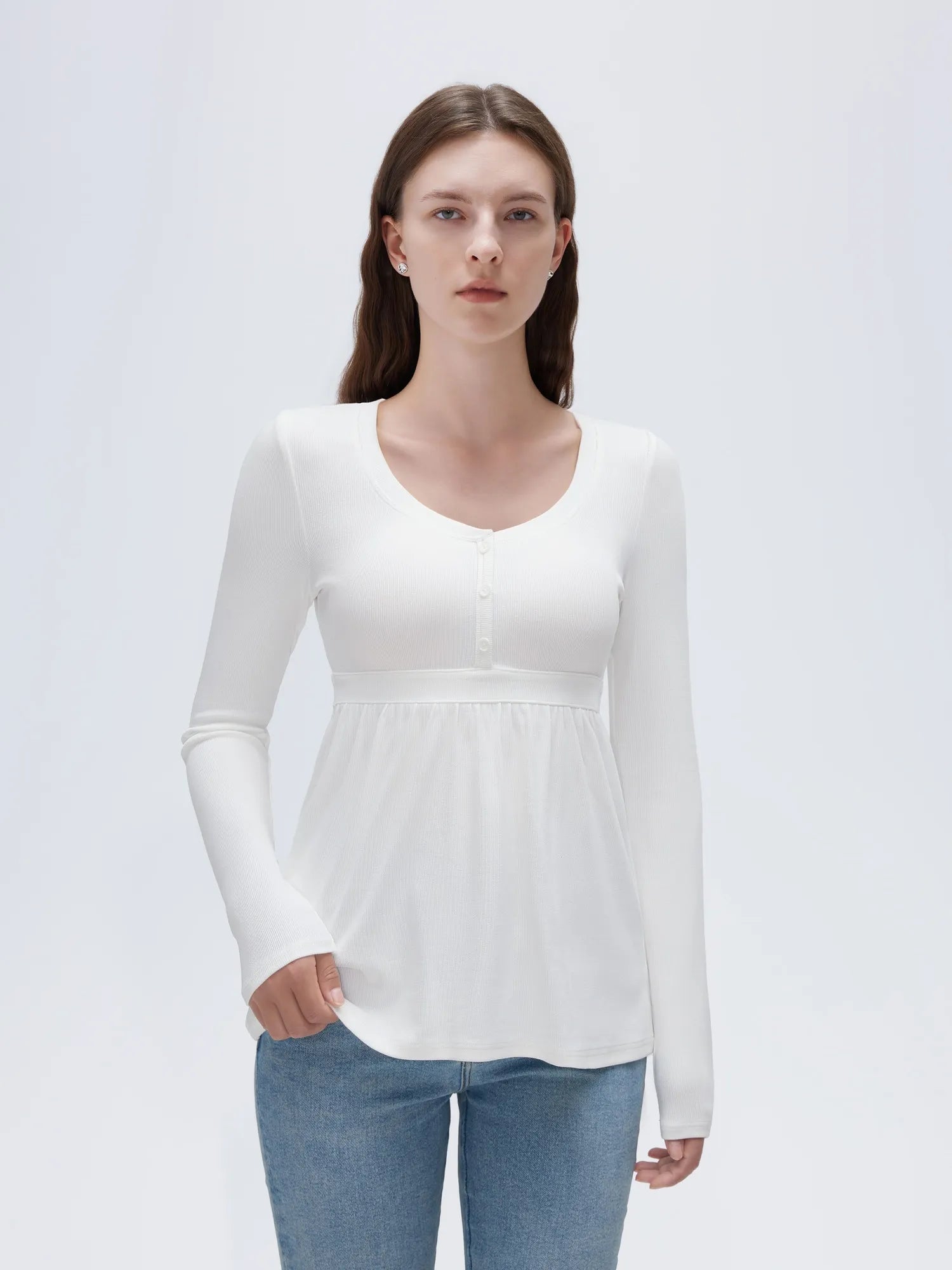 Ribbed Peplum Tunic Shirt - Long Sleeve