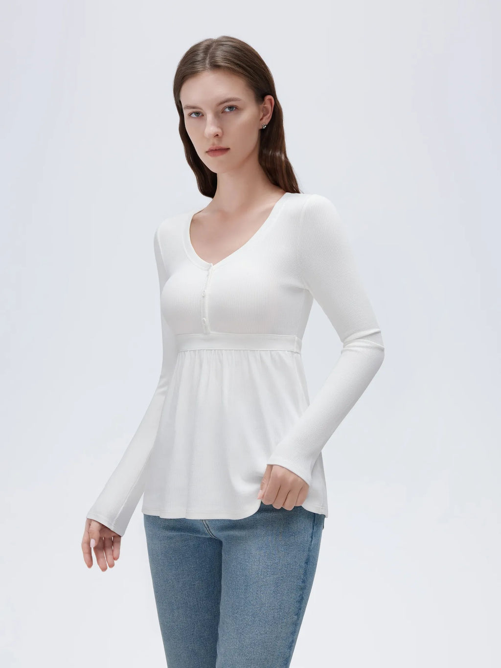 Ribbed Peplum Tunic Shirt - Long Sleeve