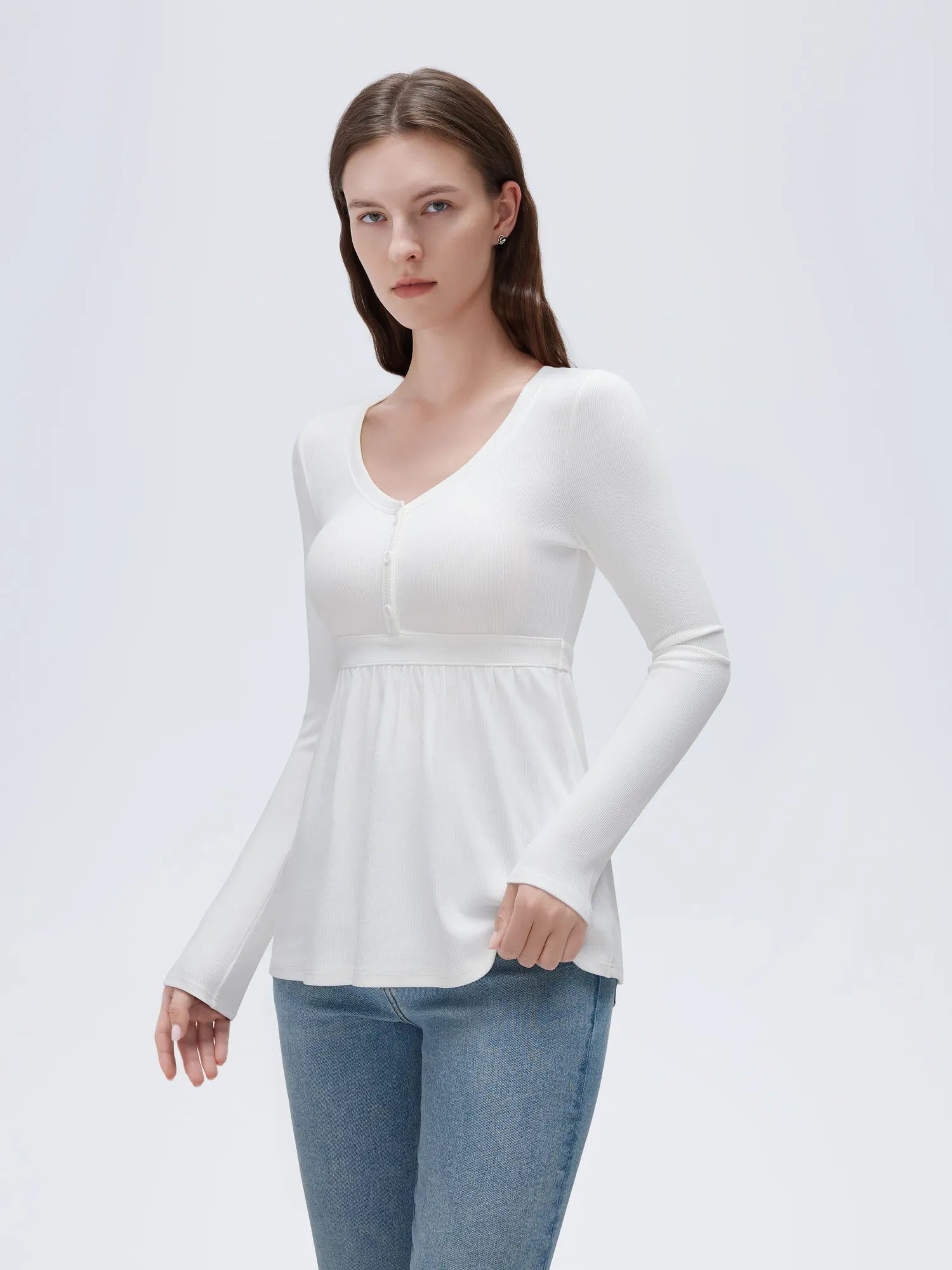 Ribbed Peplum Tunic Shirt - Long Sleeve