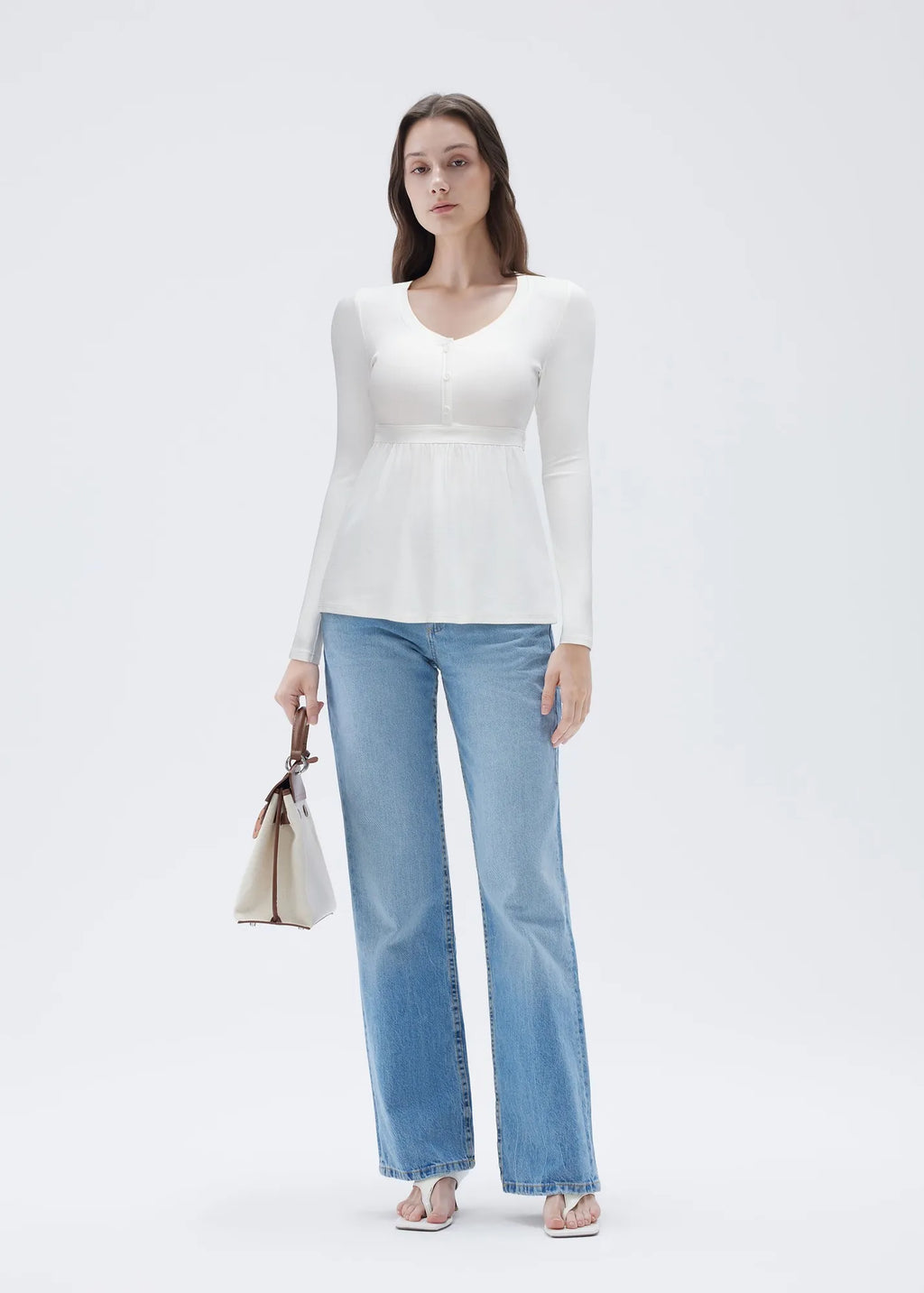 Ribbed Peplum Tunic Shirt - Long Sleeve