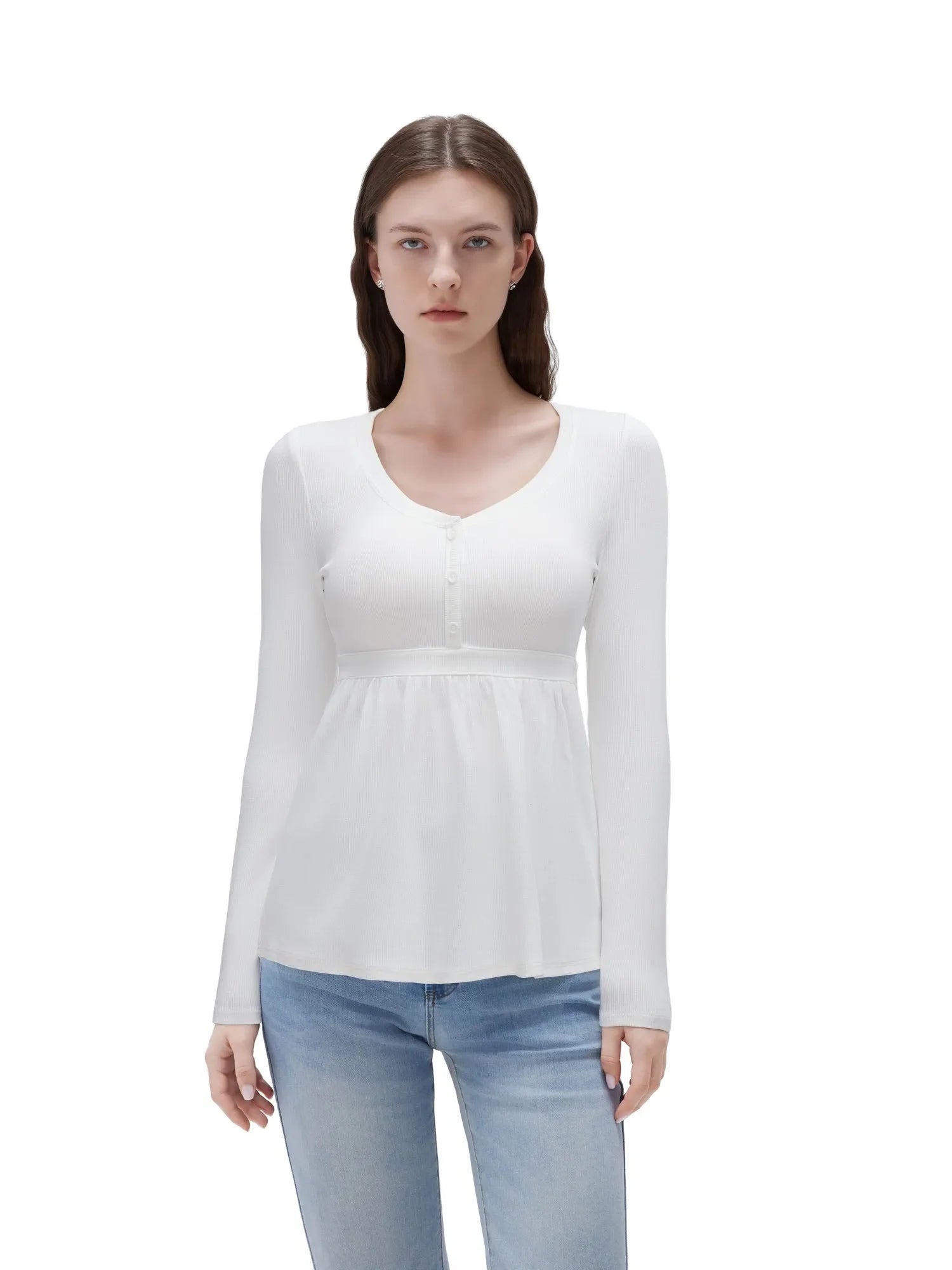 Ribbed Peplum Tunic Shirt - Long Sleeve