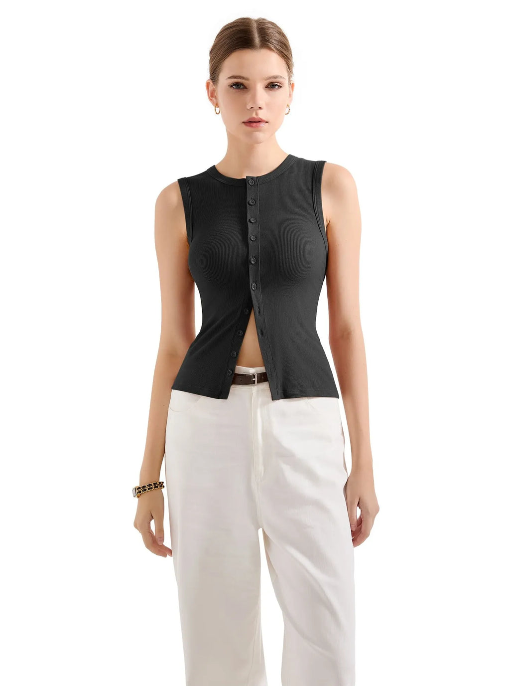 Cotton Ribbed Button Tank Top