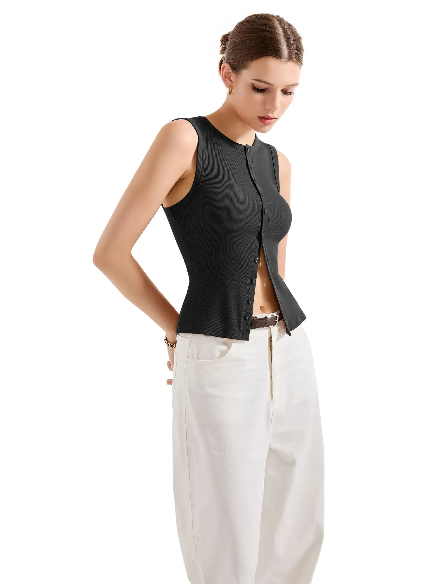 Cotton Ribbed Button Tank Top