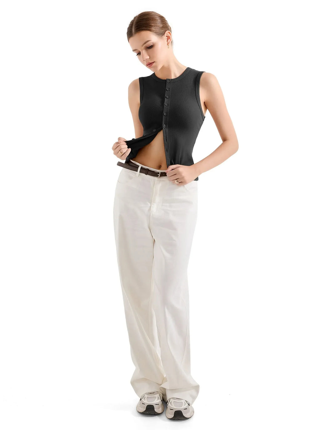 Cotton Ribbed Button Tank Top