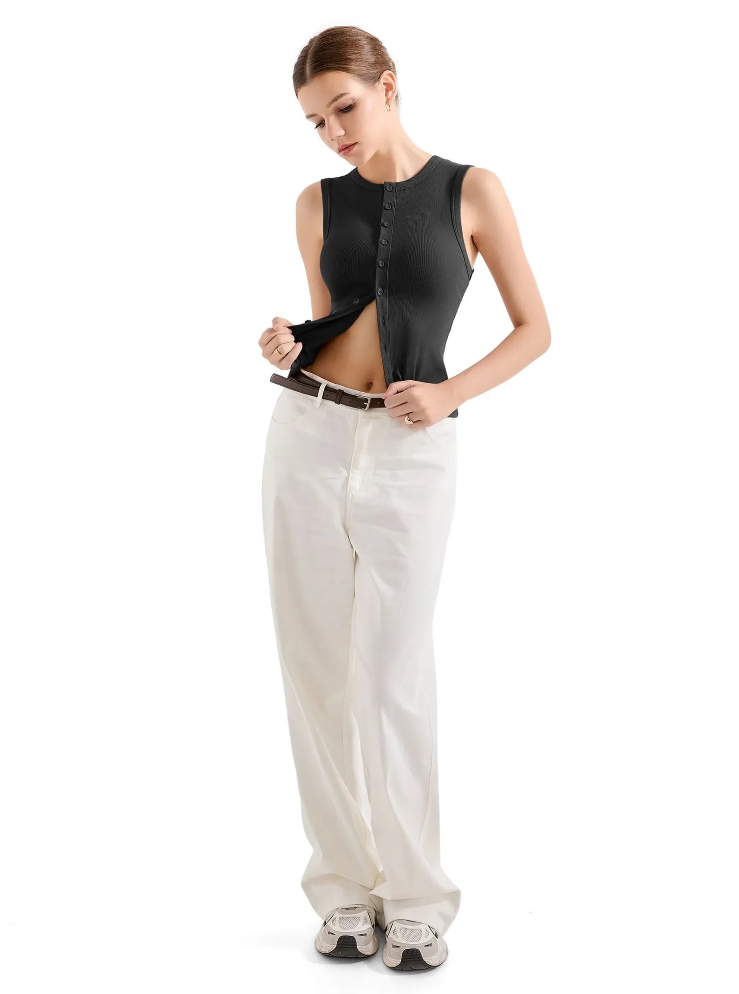 Cotton Ribbed Button Tank Top