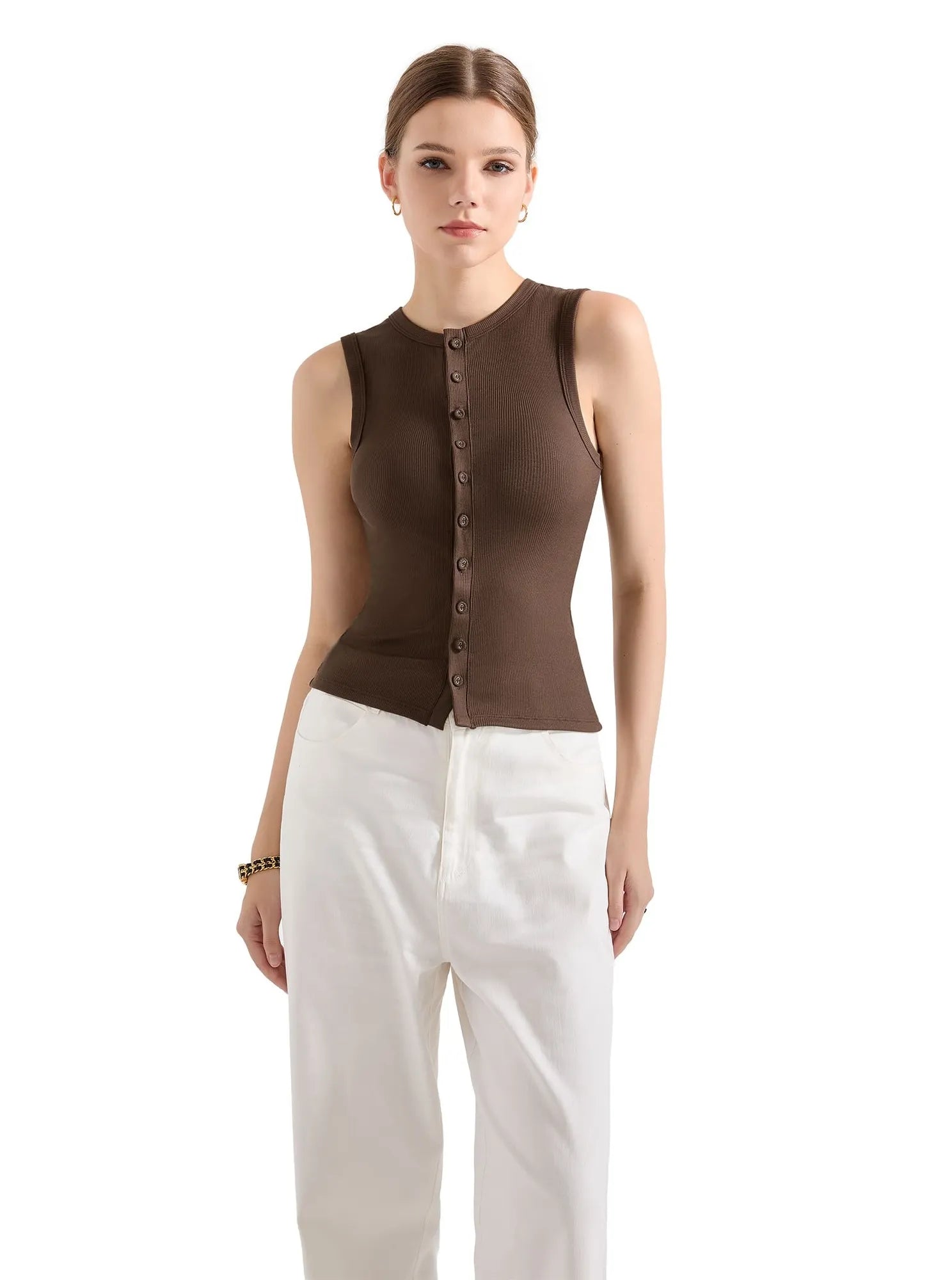 Cotton Ribbed Button Tank Top