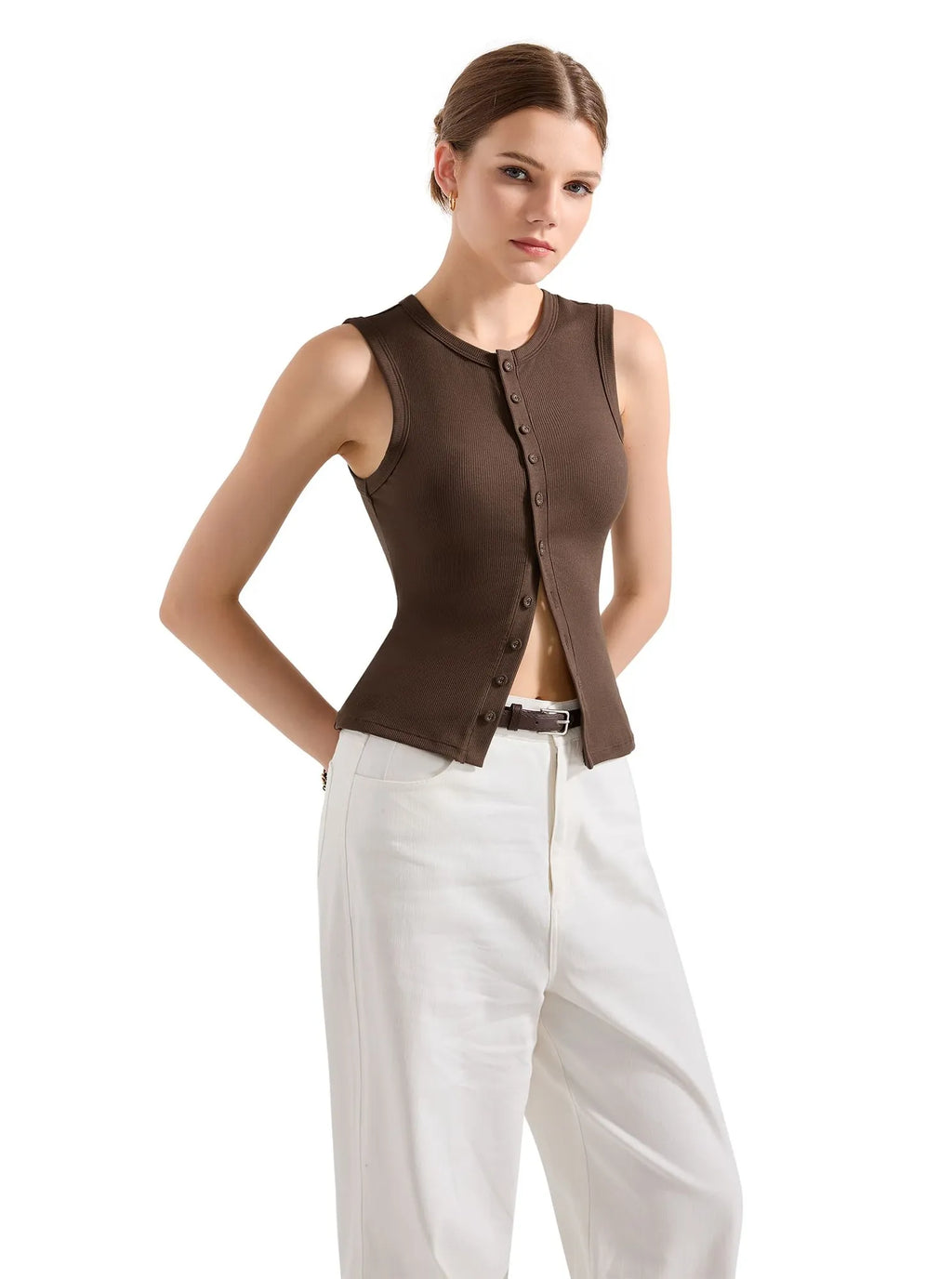 Cotton Ribbed Button Tank Top