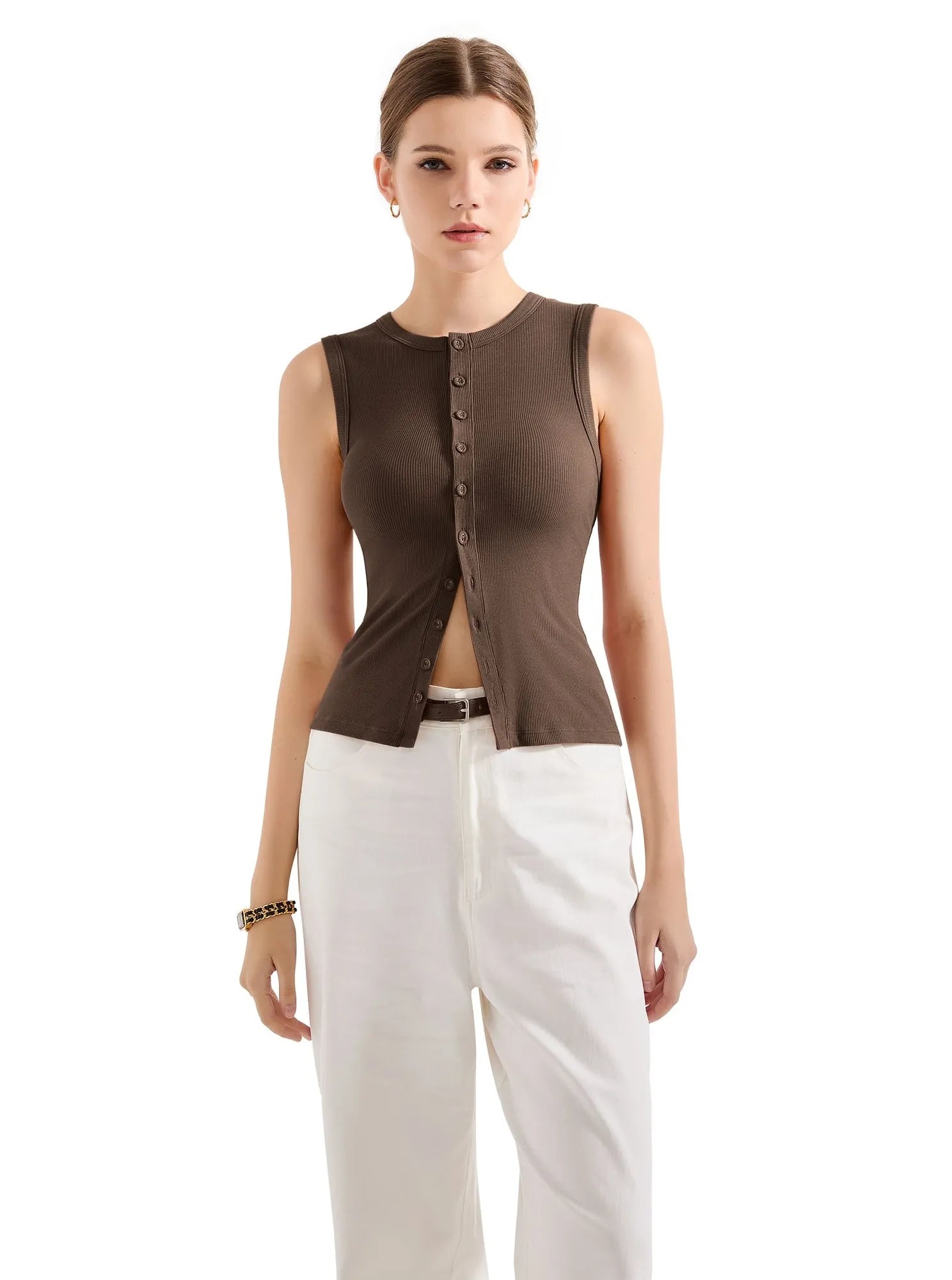 Cotton Ribbed Button Tank Top