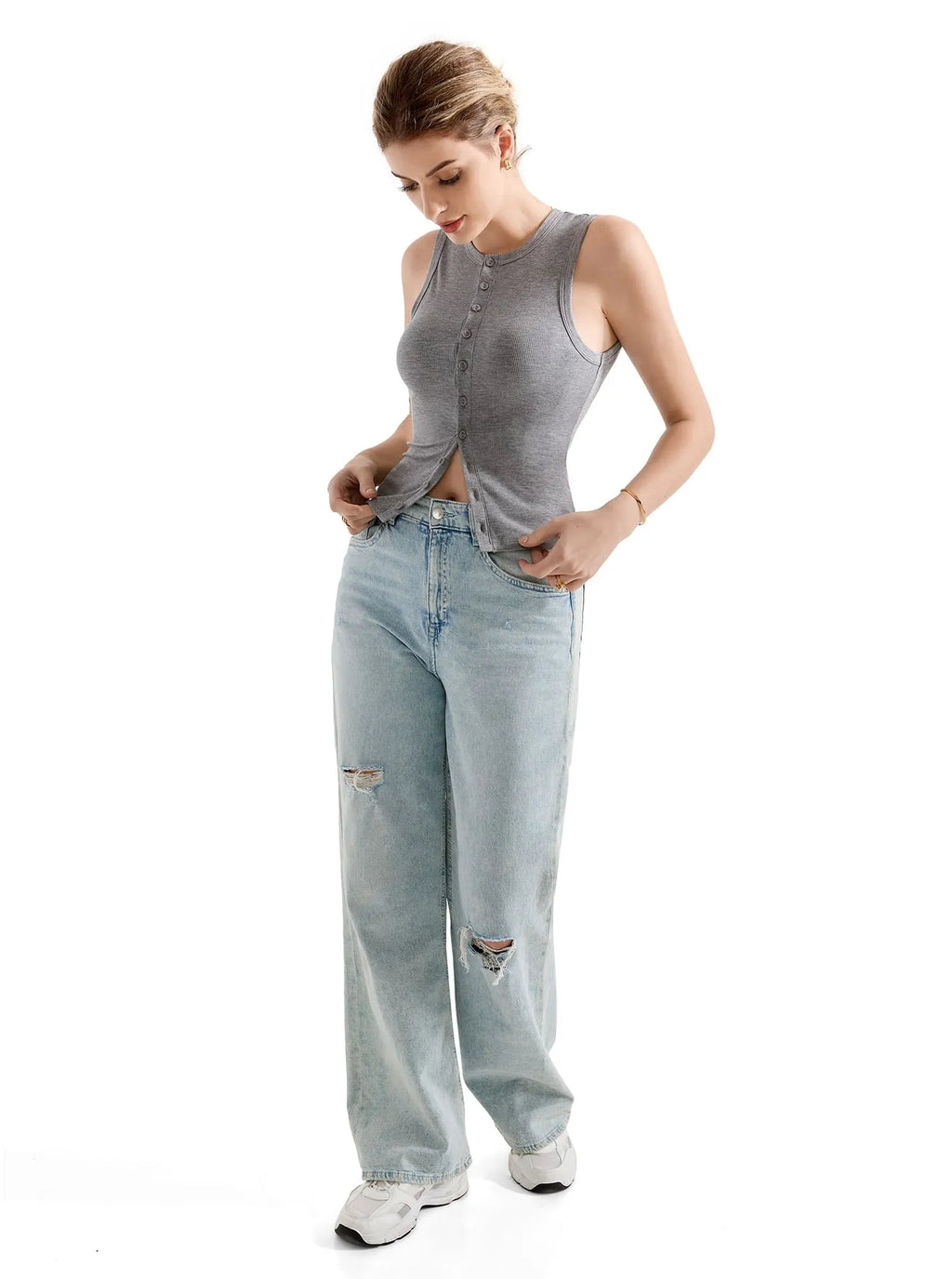 Cotton Ribbed Button Tank Top