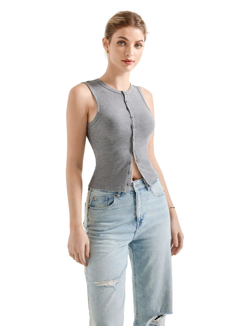 Cotton Ribbed Button Tank Top
