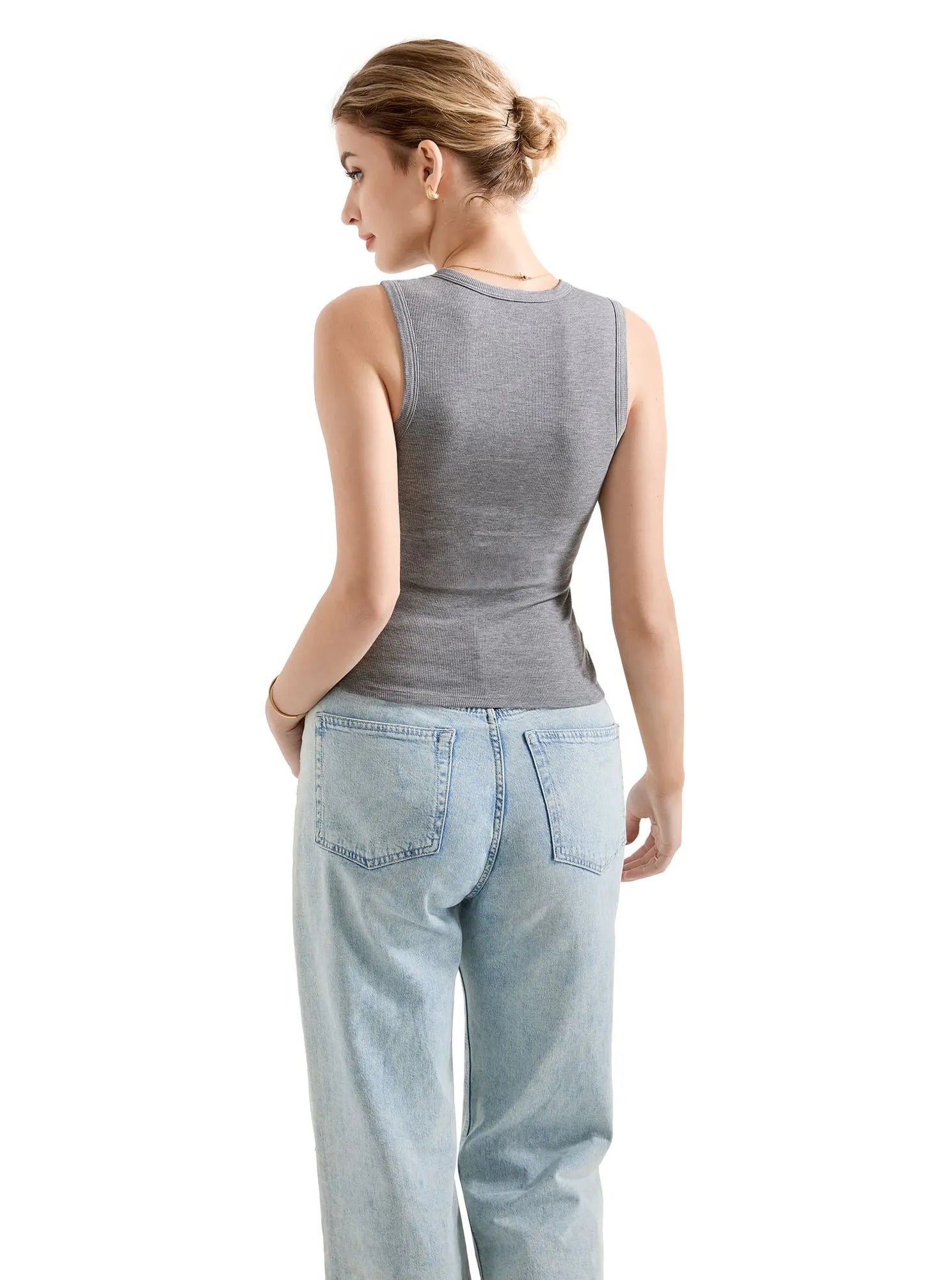 Cotton Ribbed Button Tank Top