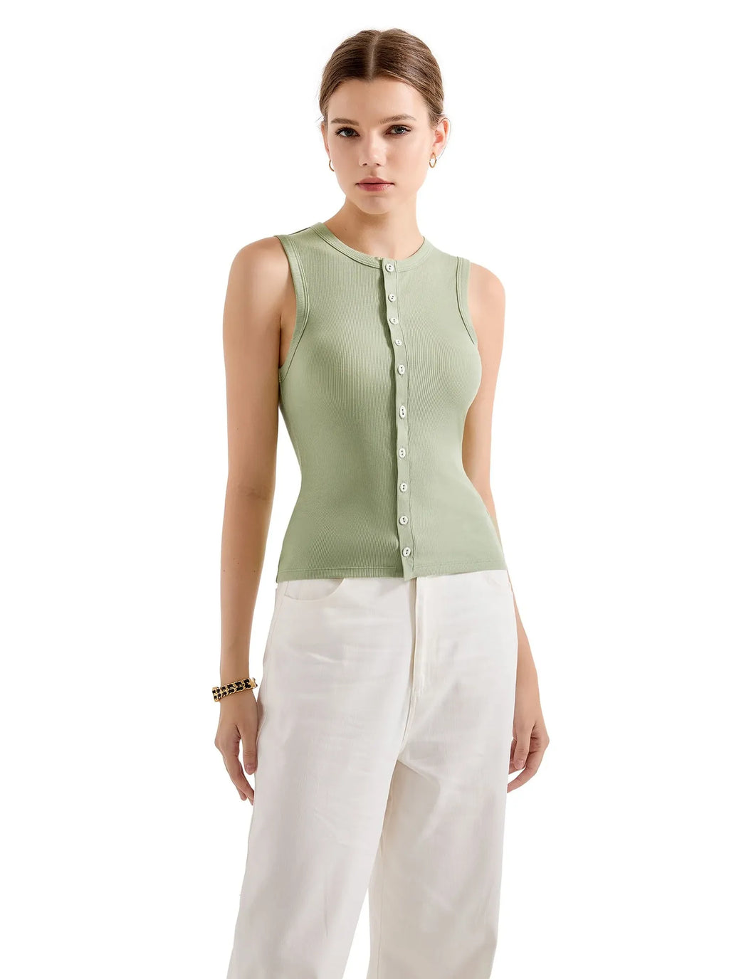 Cotton Ribbed Button Tank Top