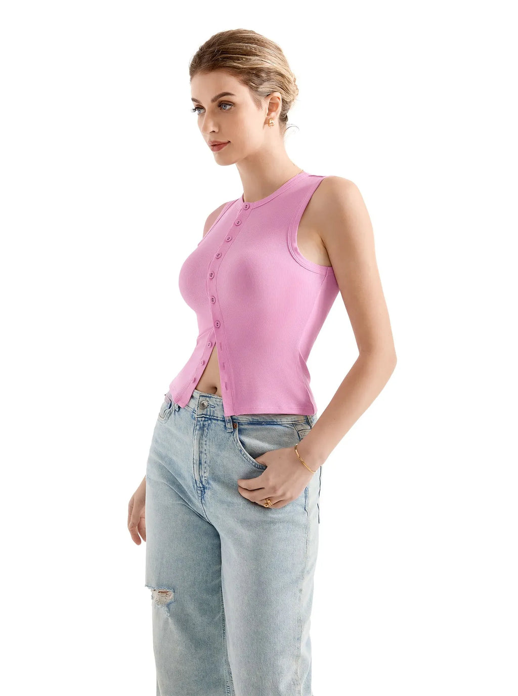 Cotton Ribbed Button Tank Top