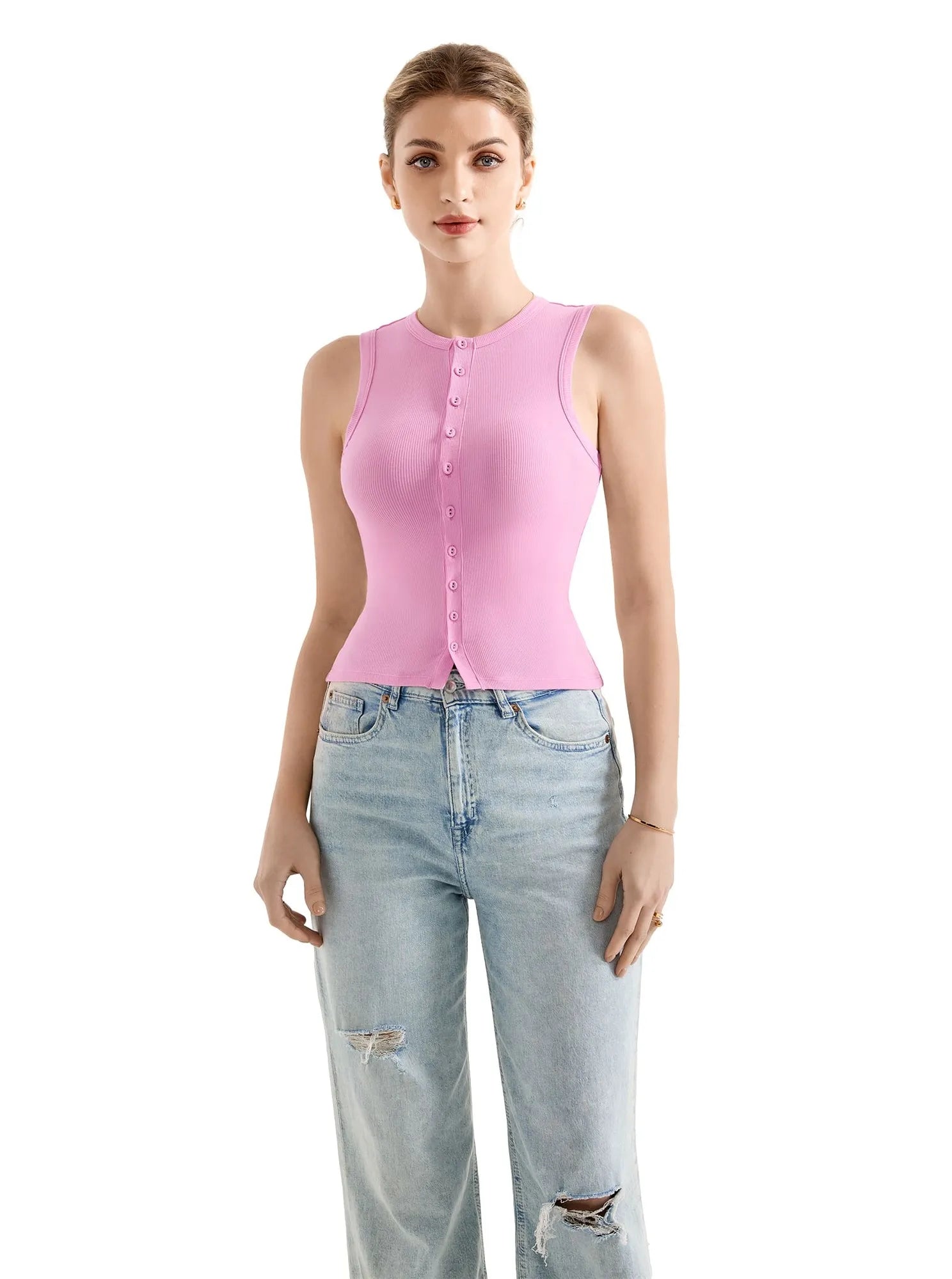Cotton Ribbed Button Tank Top