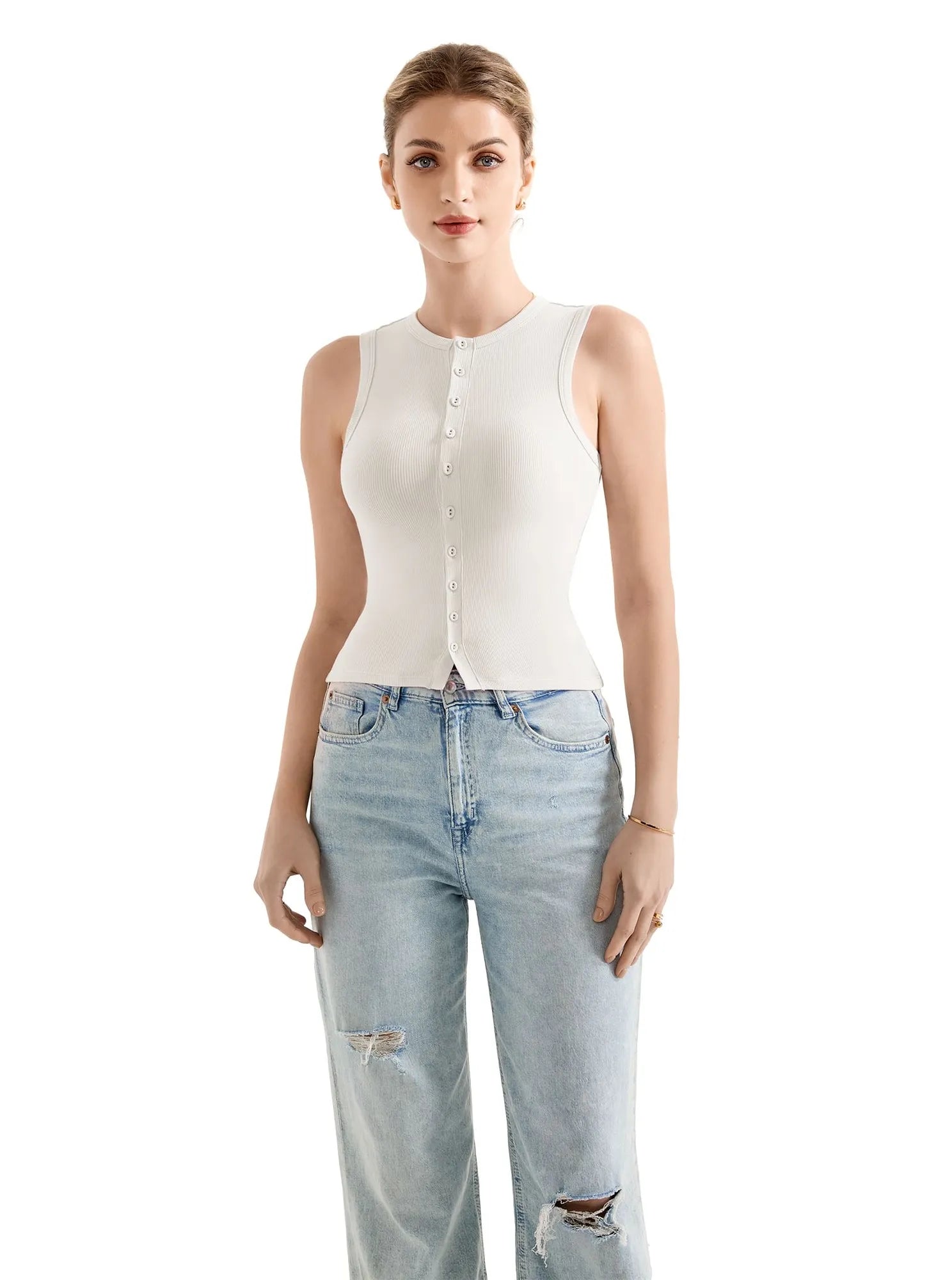 Cotton Ribbed Button Tank Top