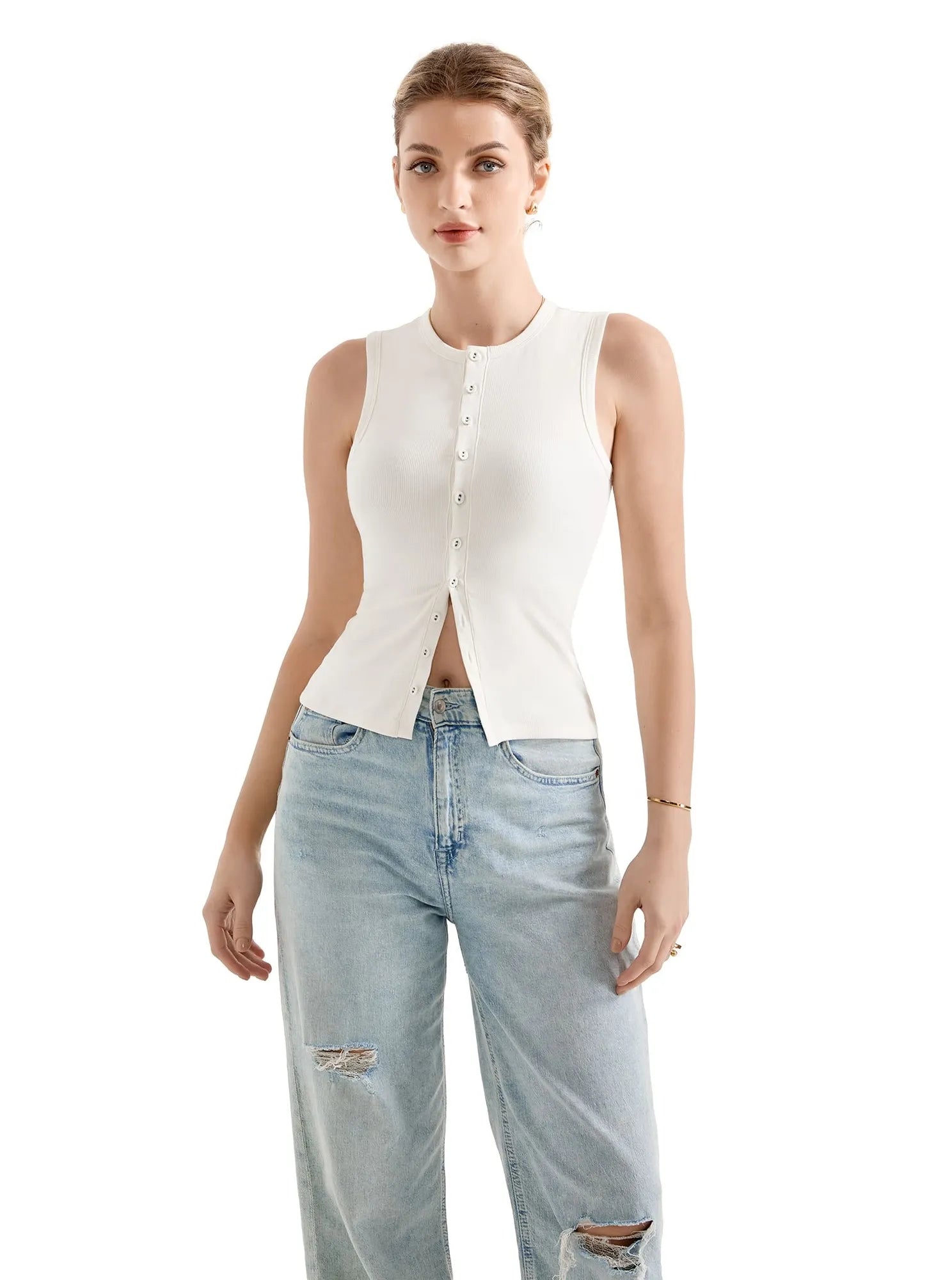 Cotton Ribbed Button Tank Top